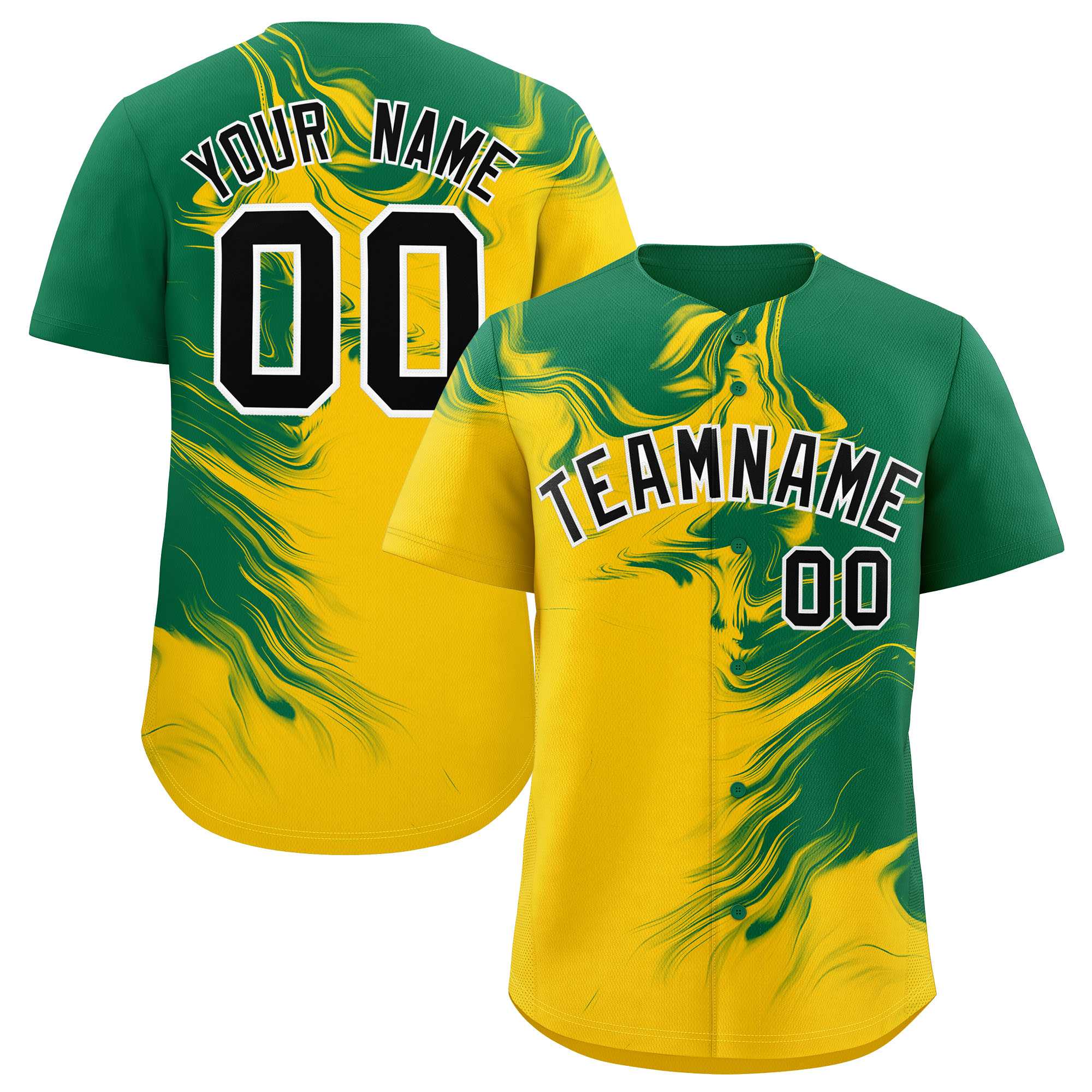 Custom Kelly Green Gold Personalized Ink Pattern Authentic Baseball Jersey| KXKSHOP