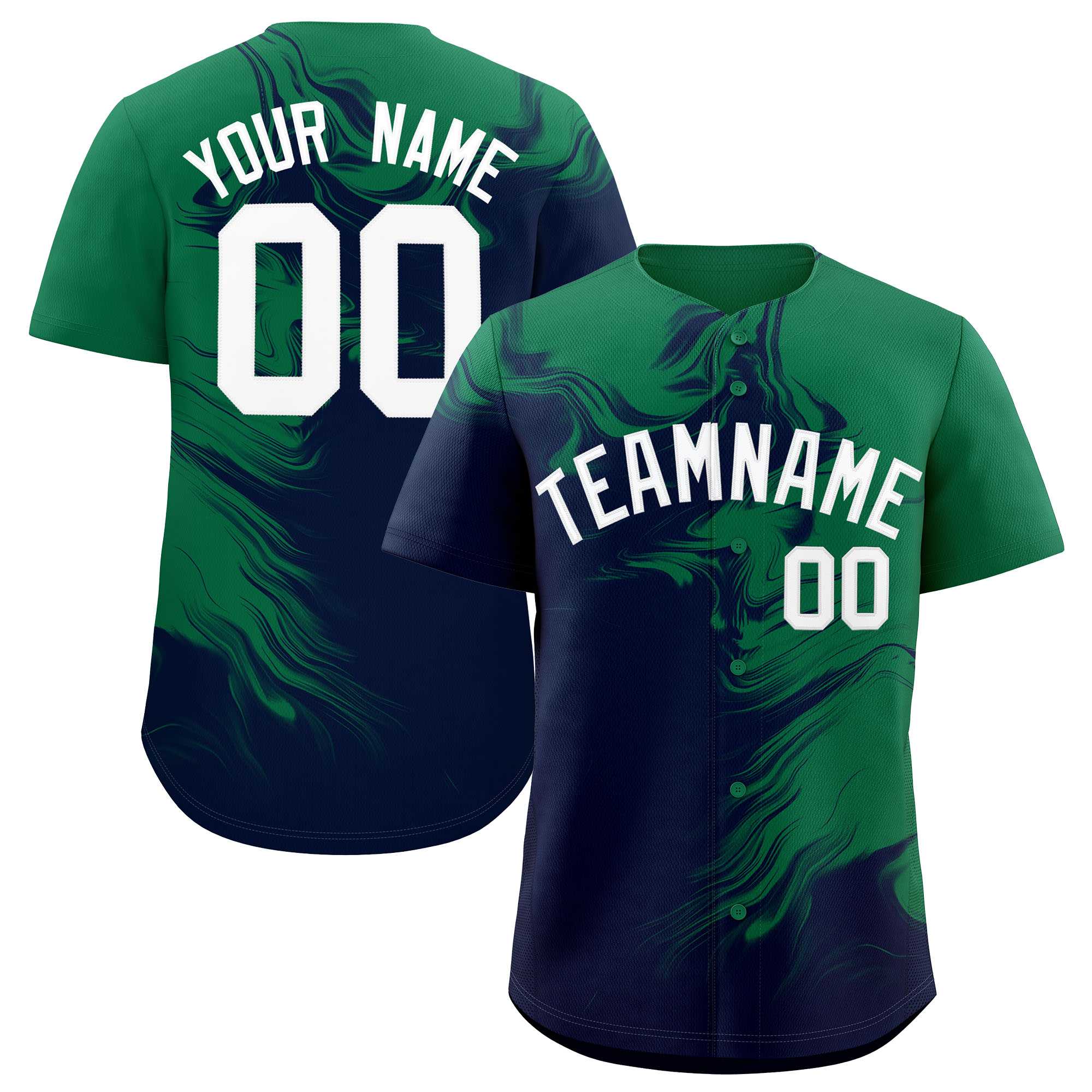 Custom Kelly Green Navy Personalized Ink Pattern Authentic Baseball Jersey| KXKSHOP
