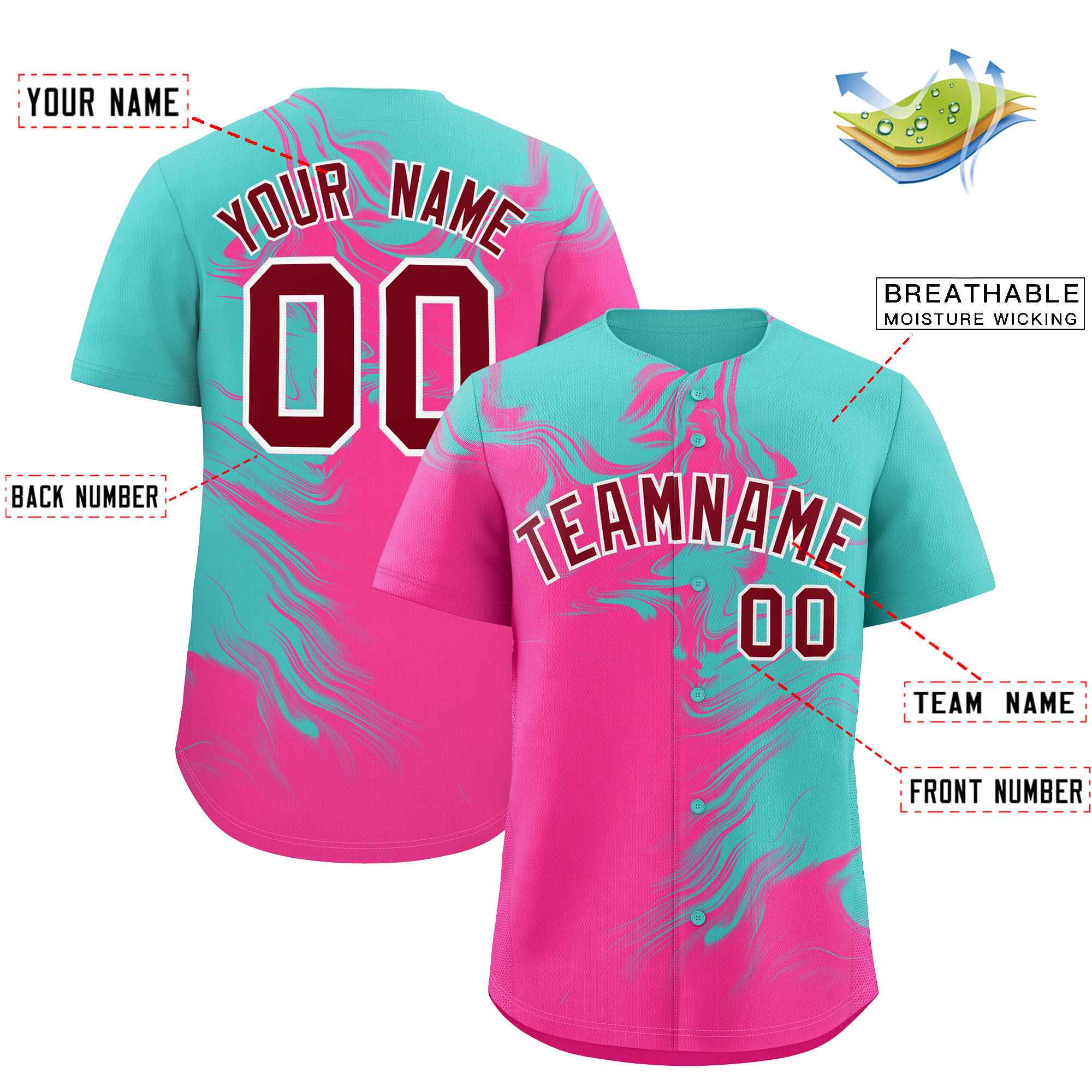 Custom Bright Green Pink Personalized Ink Pattern Authentic Baseball Jersey| KXKSHOP