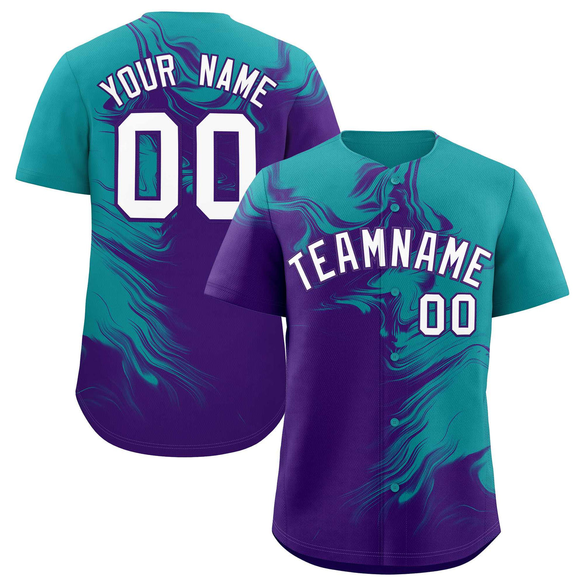 Custom Aqua Purple Personalized Ink Pattern Authentic Baseball Jersey| KXKSHOP
