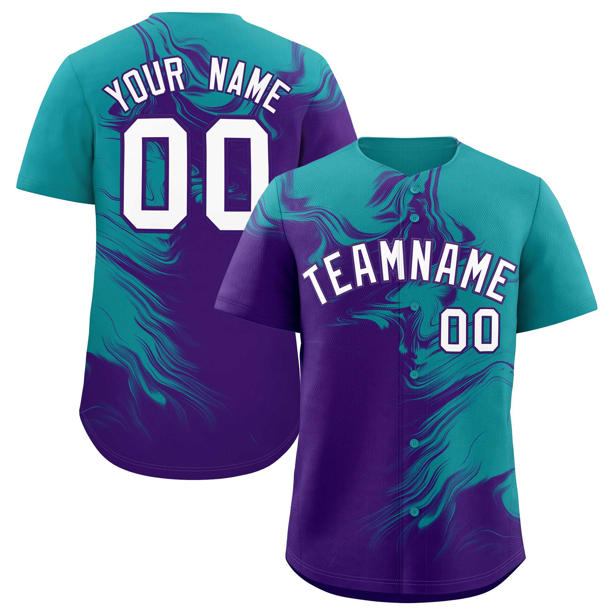 Custom Aqua Purple Personalized Ink Pattern Authentic Baseball Jersey| KXKSHOP