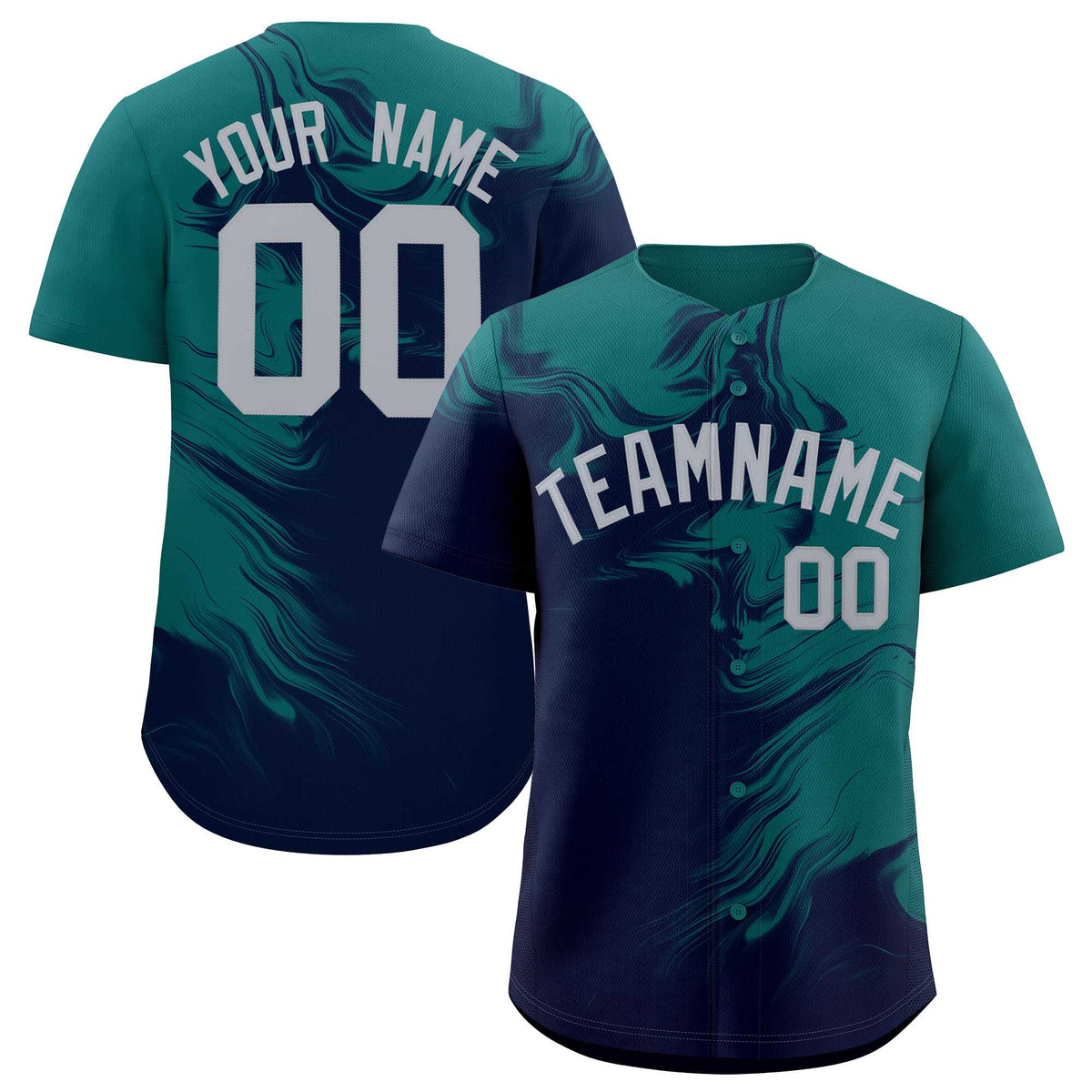 Custom Aqua Navy Personalized Ink Pattern Authentic Baseball Jersey| KXKSHOP