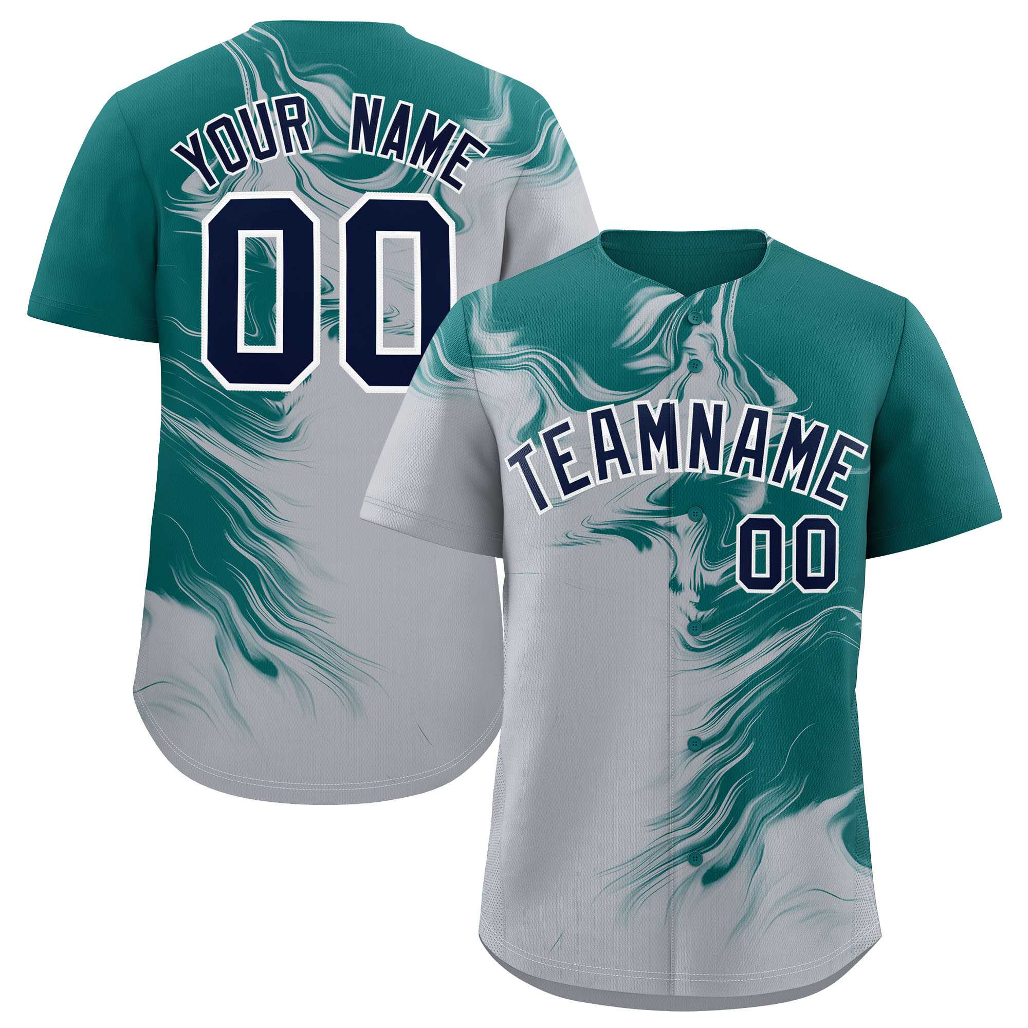 Custom Aqua Gray Personalized Ink Pattern Authentic Baseball Jersey| KXKSHOP