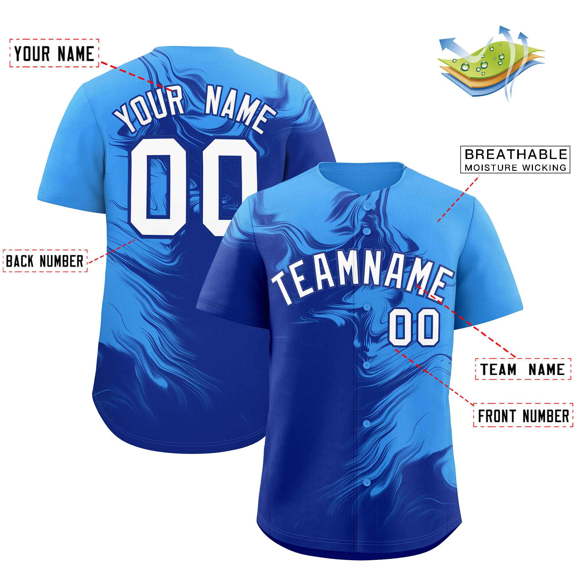 Custom Powder Blue Royal Personalized Ink Pattern Authentic Baseball Jersey| KXKSHOP