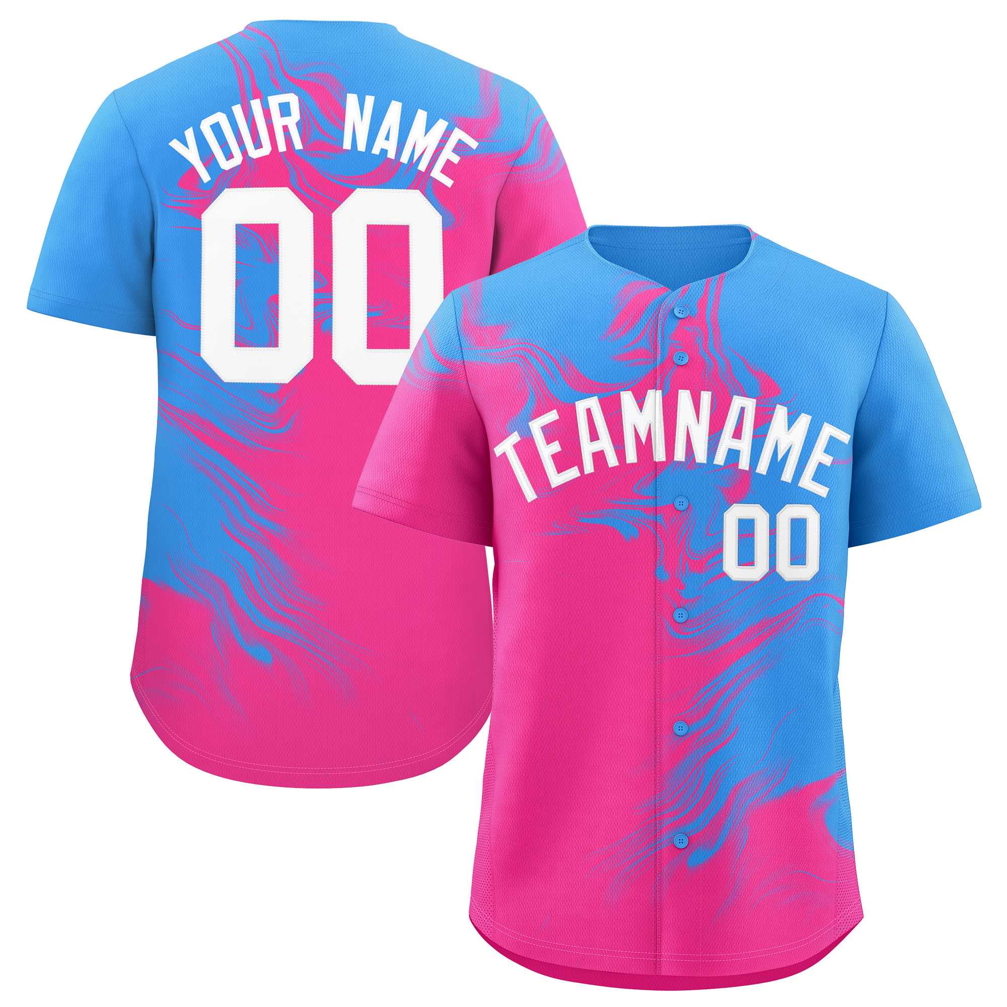 Custom Powder Blue Pink Personalized Ink Pattern Authentic Baseball Jersey| KXKSHOP