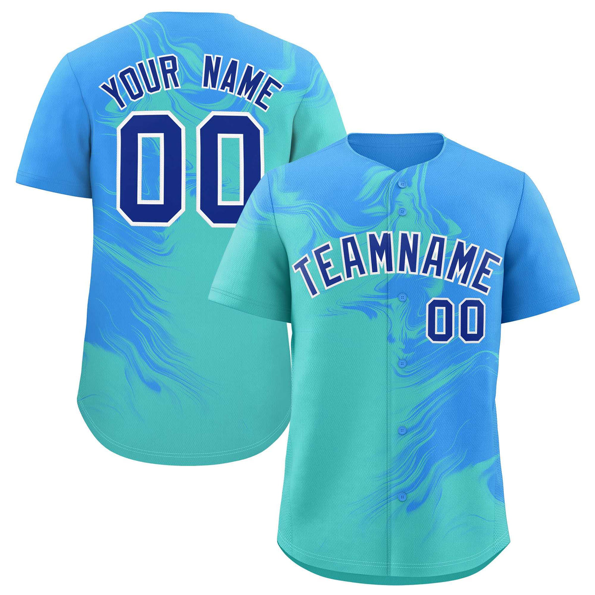 Custom Powder Blue Bright Green Personalized Ink Pattern Authentic Baseball Jersey| KXKSHOP