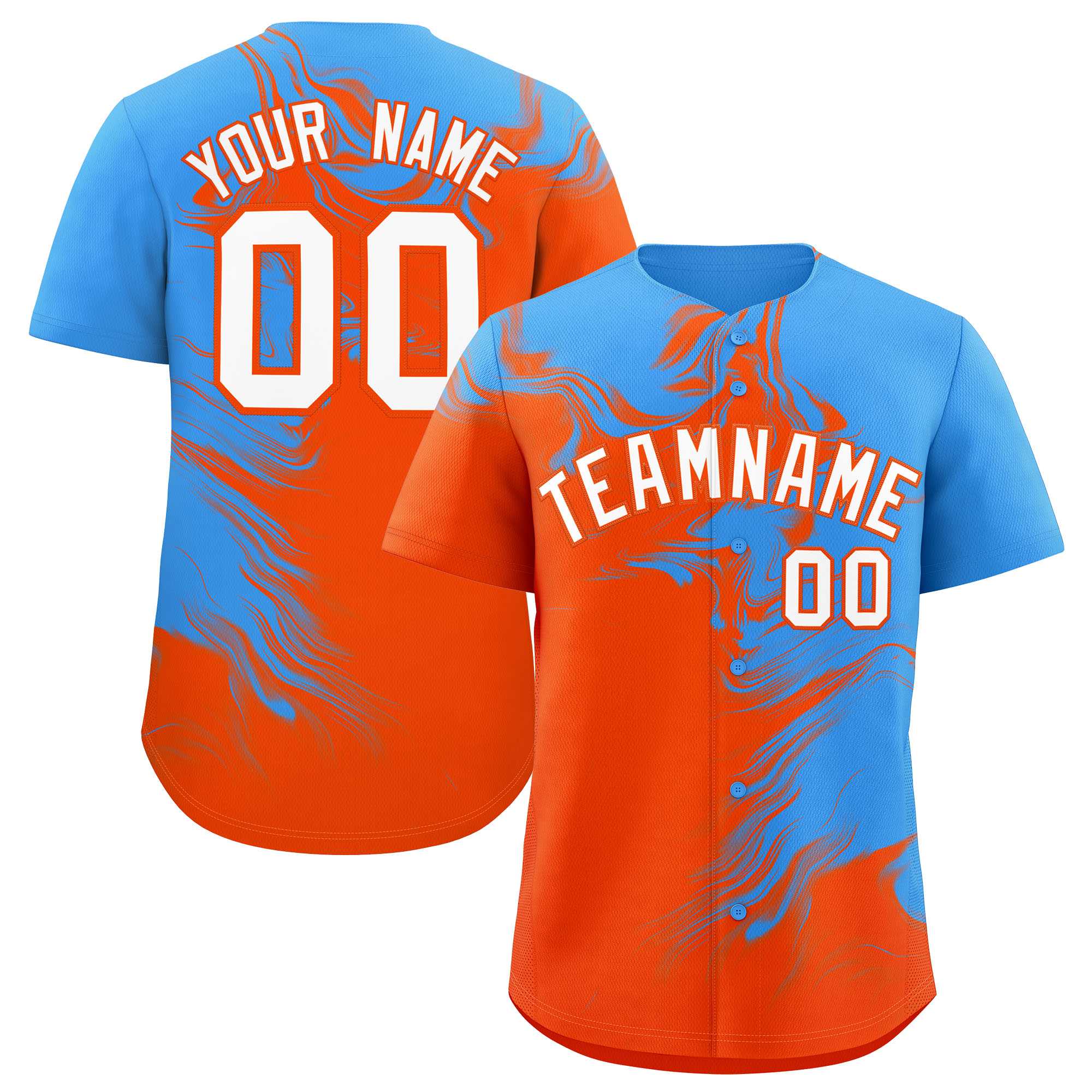 Custom Powder Blue Orange Personalized Ink Pattern Authentic Baseball Jersey| KXKSHOP
