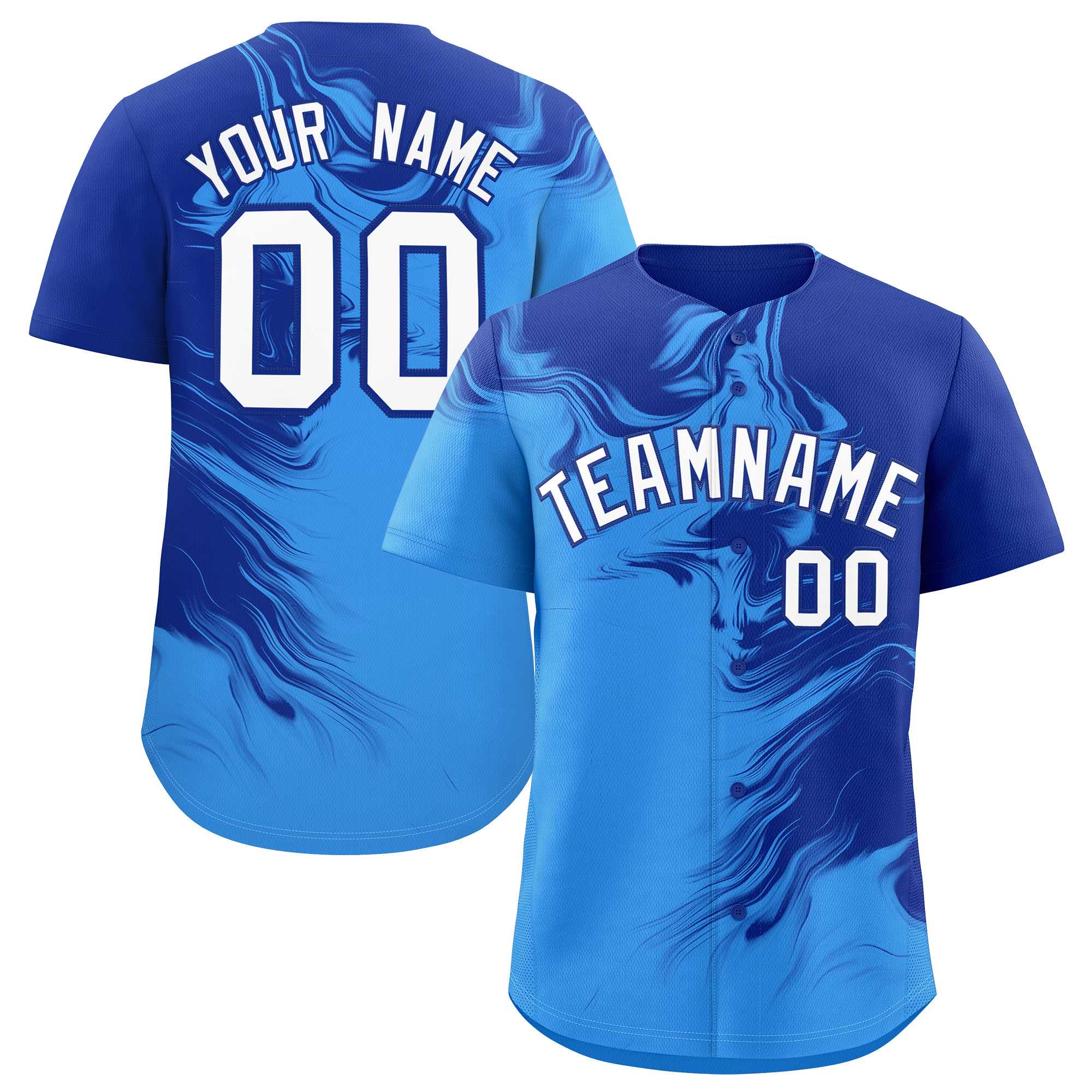 Custom Royal Powder Blue Personalized Ink Pattern Authentic Baseball Jersey| KXKSHOP