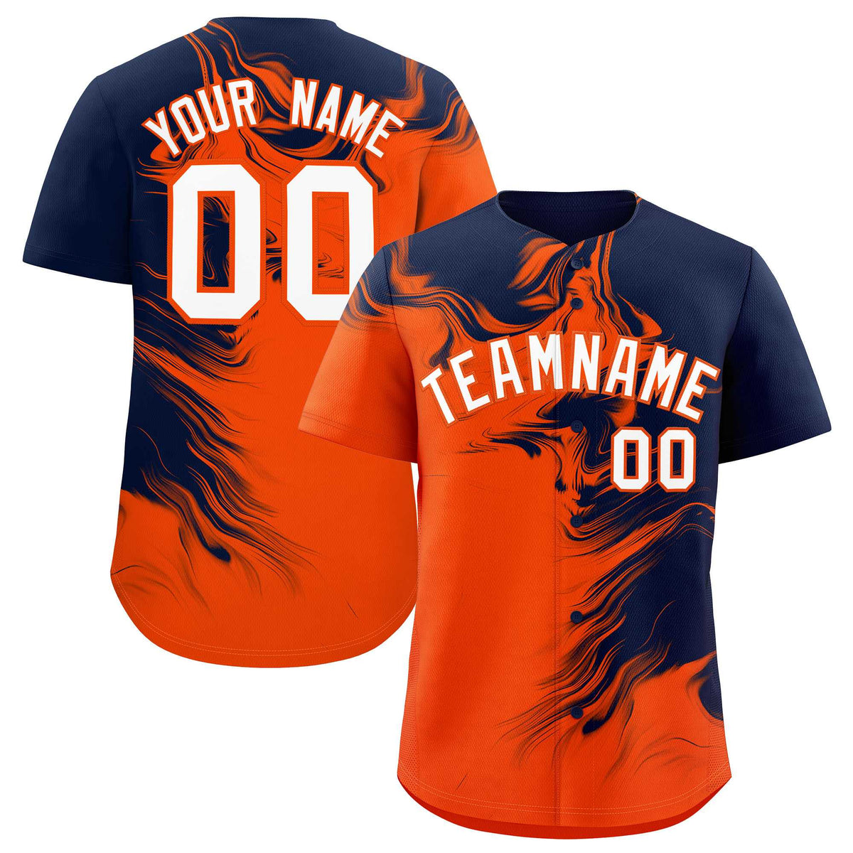Custom Navy Orange Personalized Ink Pattern Authentic Baseball Jersey| KXKSHOP