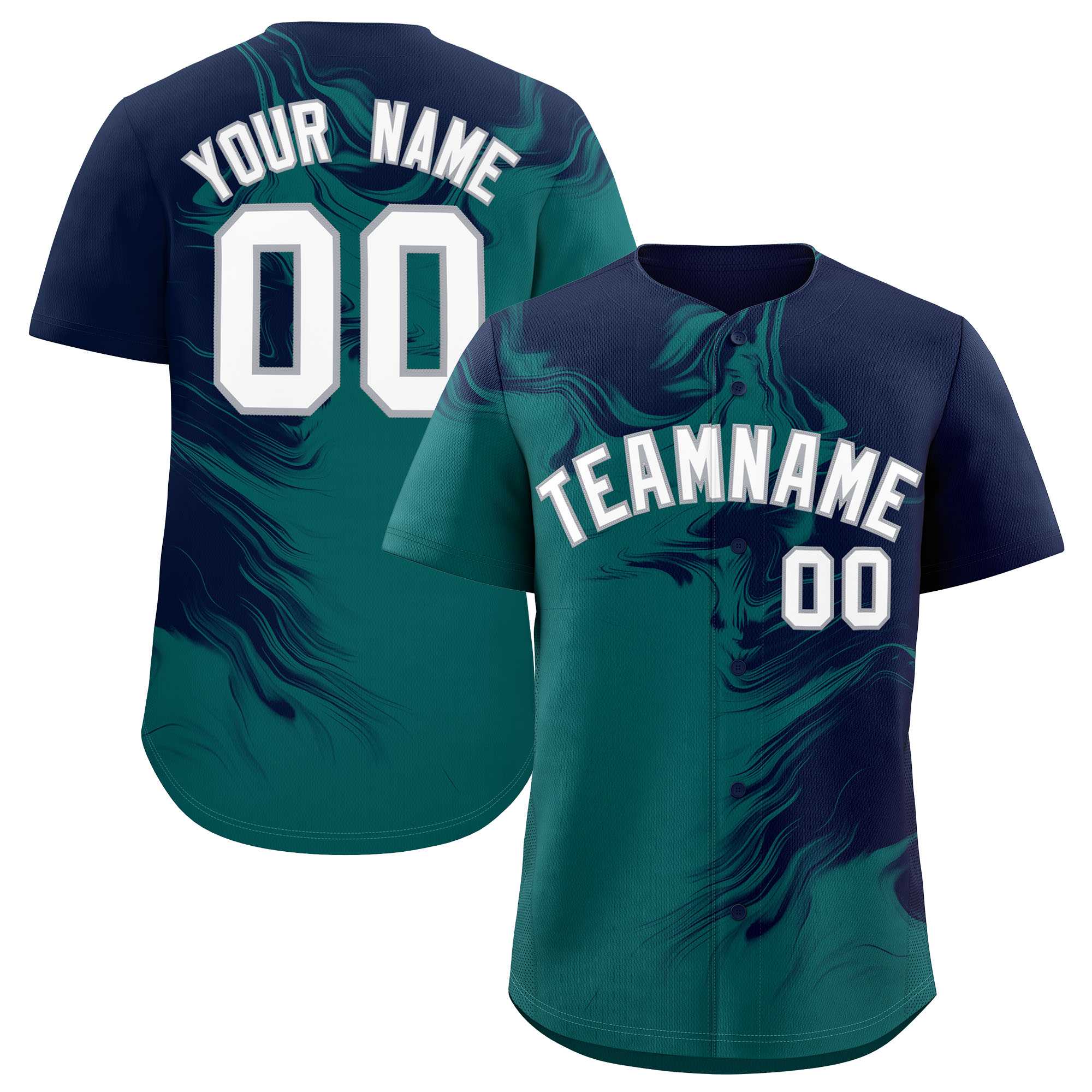 Custom Navy Aqua Personalized Ink Pattern Authentic Baseball Jersey| KXKSHOP