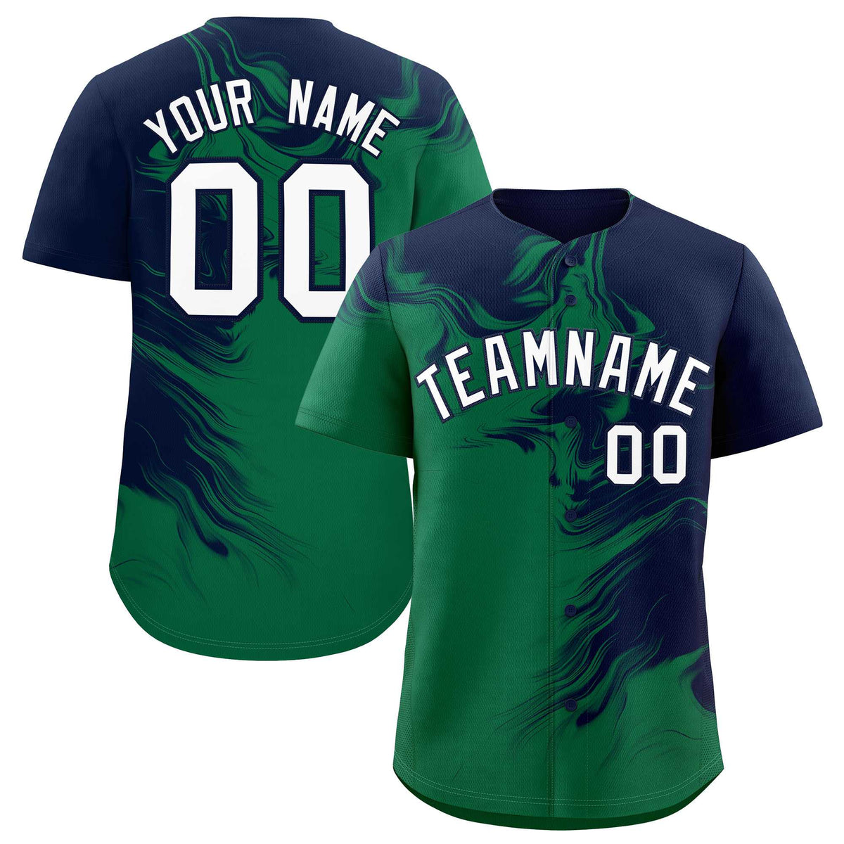 Custom Navy Kelly Green Personalized Ink Pattern Authentic Baseball Jersey| KXKSHOP