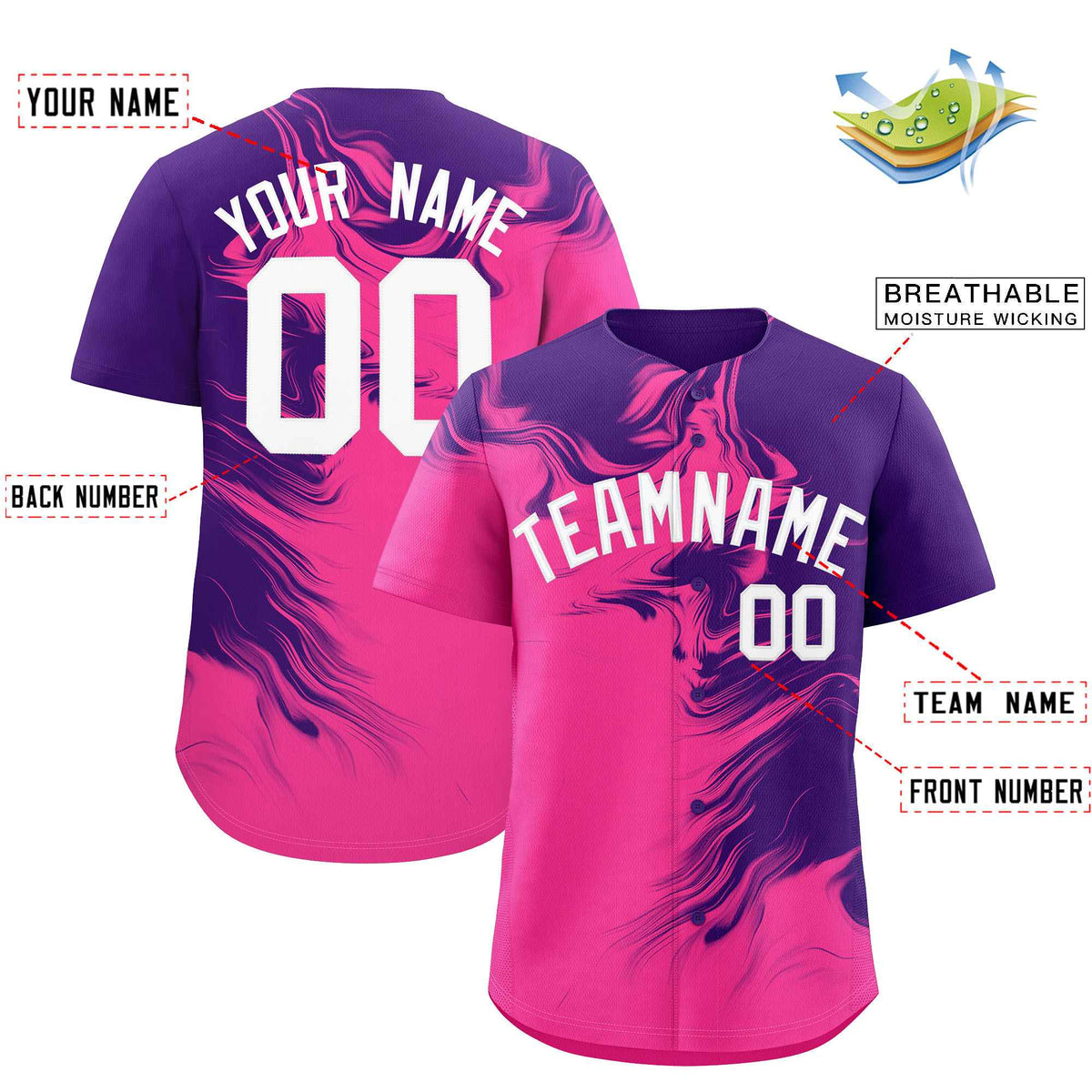 Custom Purple Pink Personalized Ink Pattern Authentic Baseball Jersey| KXKSHOP