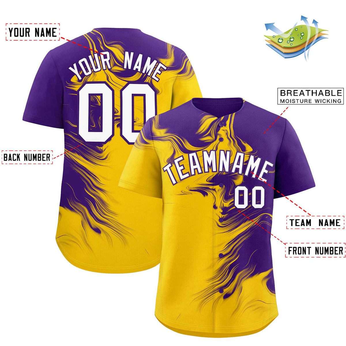 Custom Purple Gold Personalized Ink Pattern Authentic Baseball Jersey| KXKSHOP