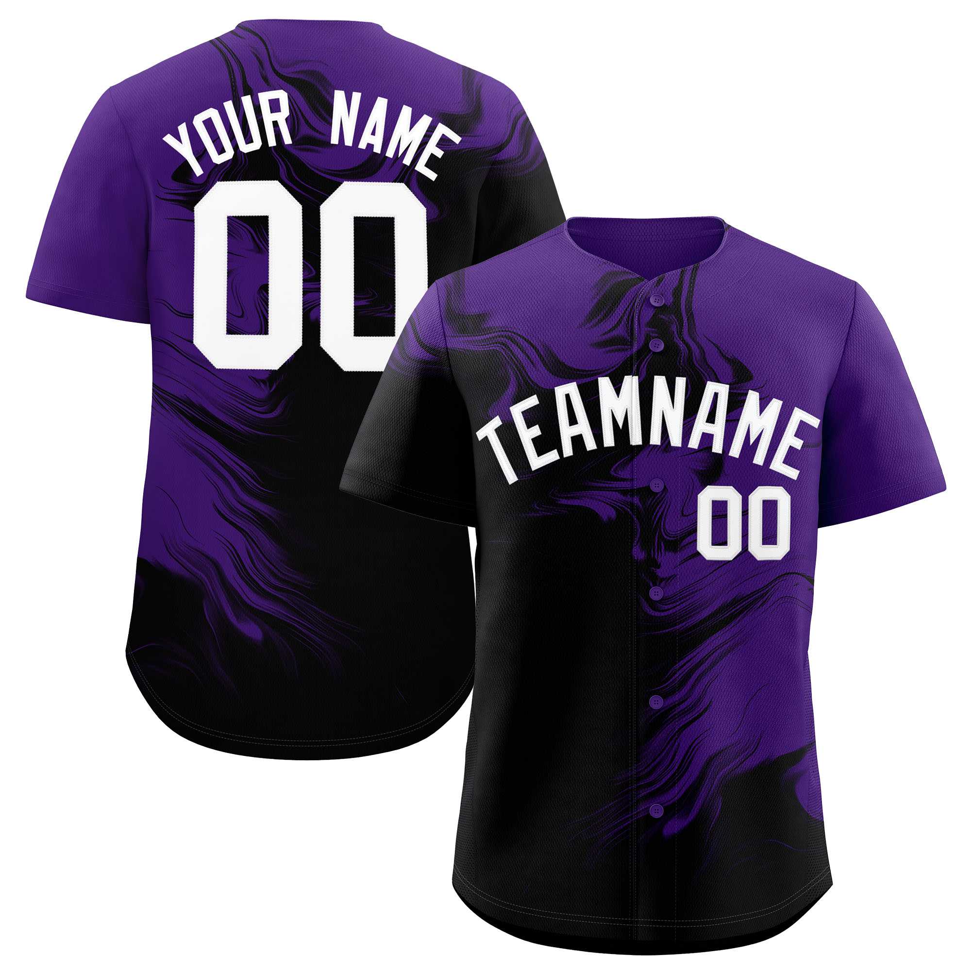 Custom Purple Black Personalized Ink Pattern Authentic Baseball Jersey| KXKSHOP