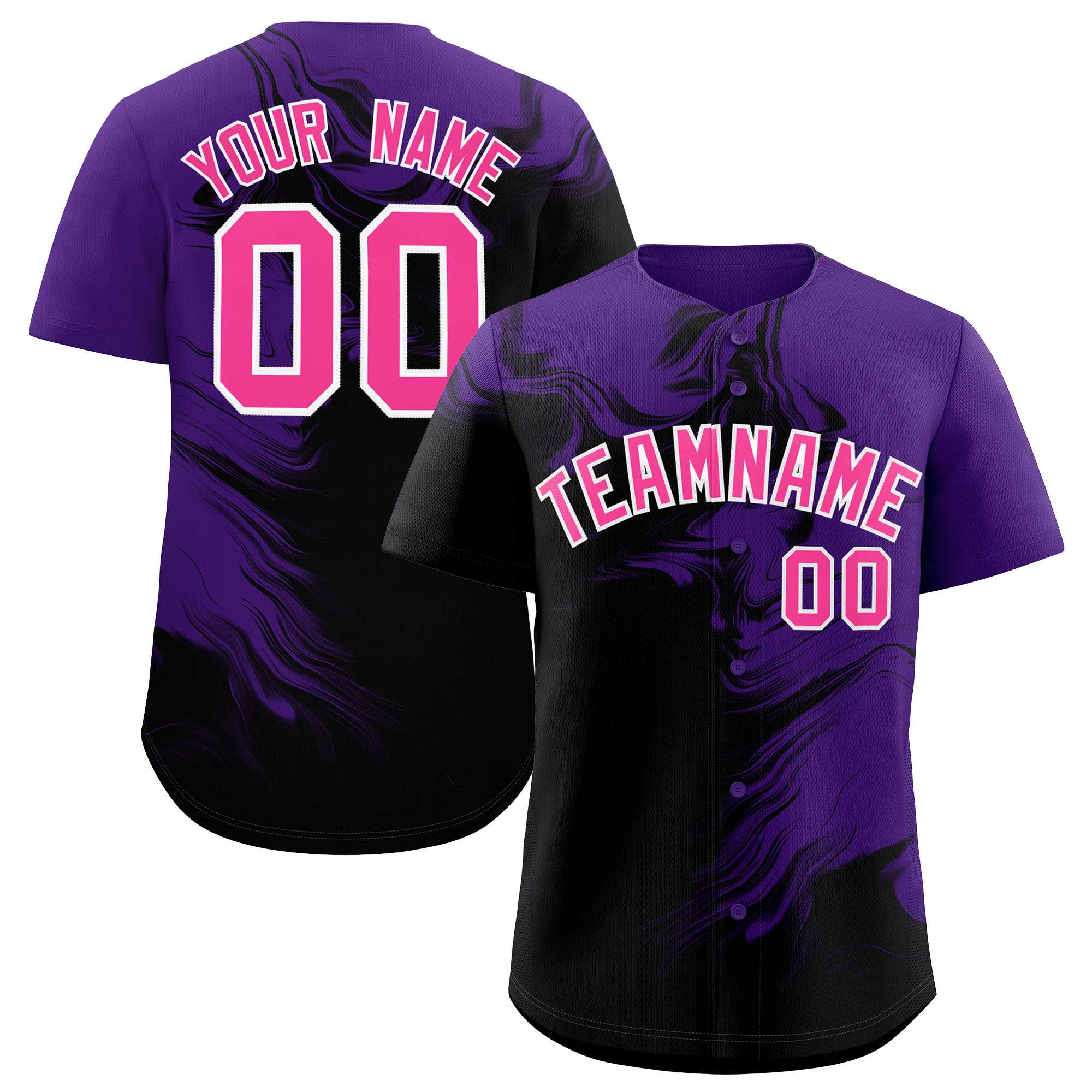 Custom Purple Black Personalized Ink Pattern Authentic Baseball Jersey| KXKSHOP