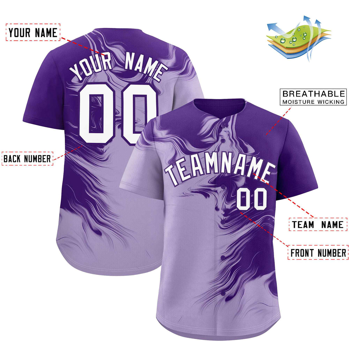 Custom Purple Light Purple Personalized Ink Pattern Authentic Baseball Jersey| KXKSHOP