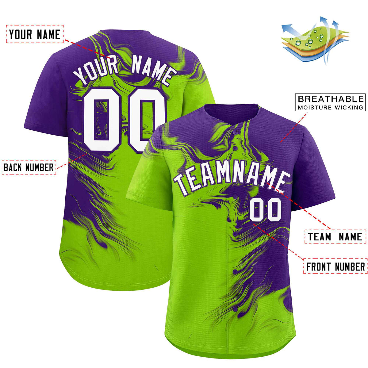Custom Purple Neon Green Personalized Ink Pattern Authentic Baseball Jersey| KXKSHOP