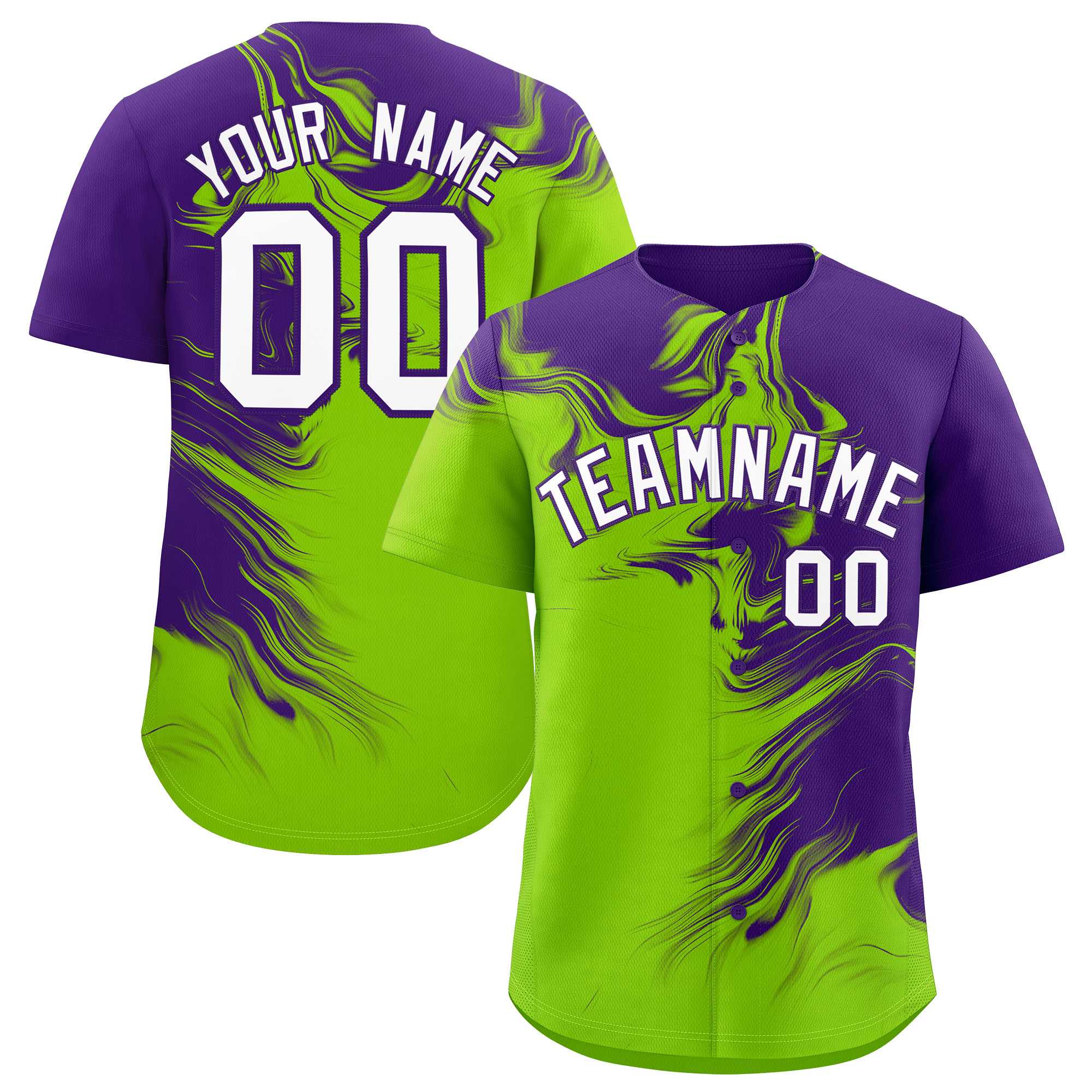 Custom Purple Neon Green Personalized Ink Pattern Authentic Baseball Jersey| KXKSHOP