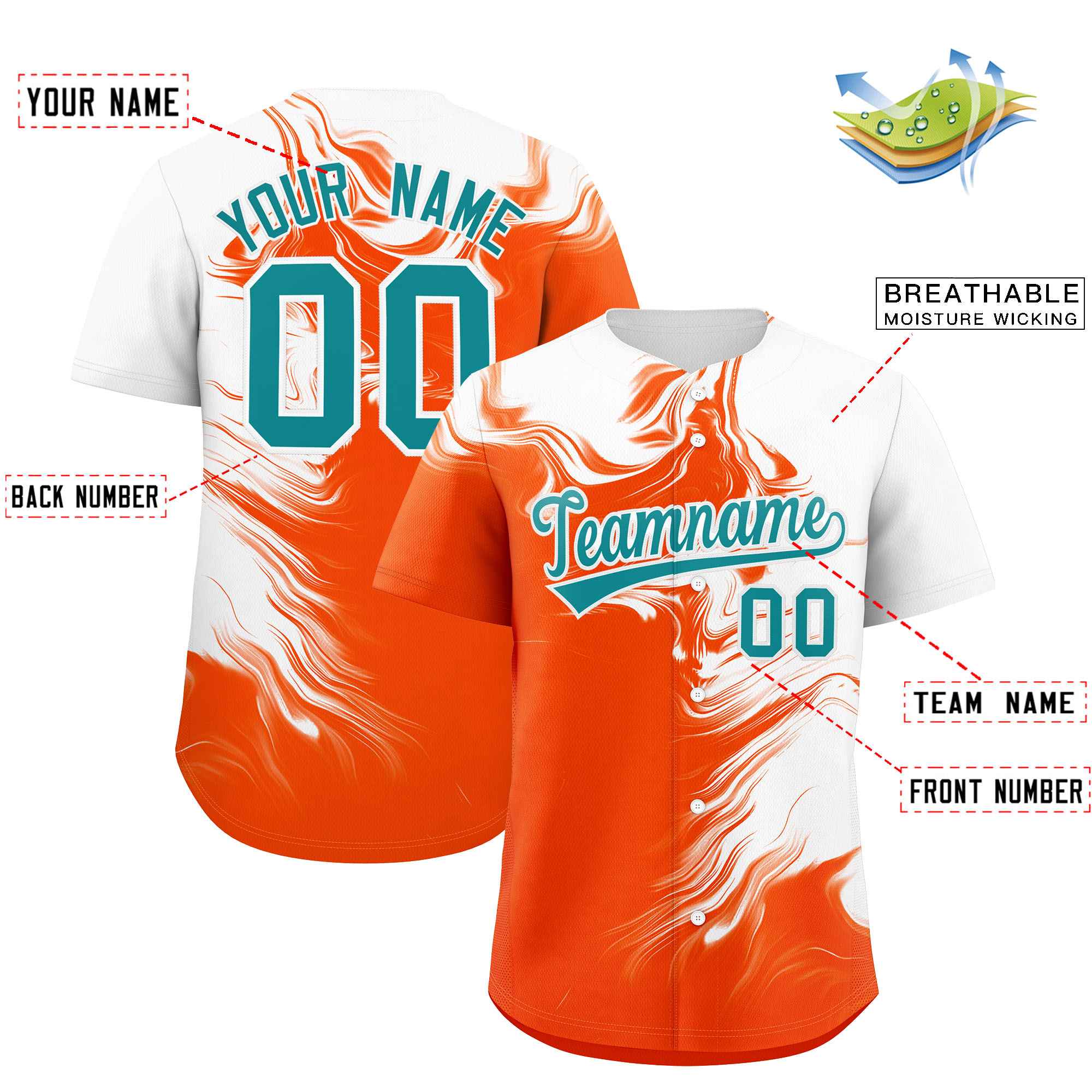 Custom White Orange Personalized Ink Pattern Authentic Baseball Jersey| KXKSHOP