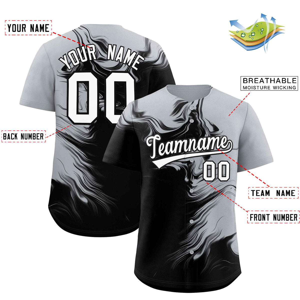 Custom Gray Black Personalized Ink Pattern Authentic Baseball Jersey| KXKSHOP