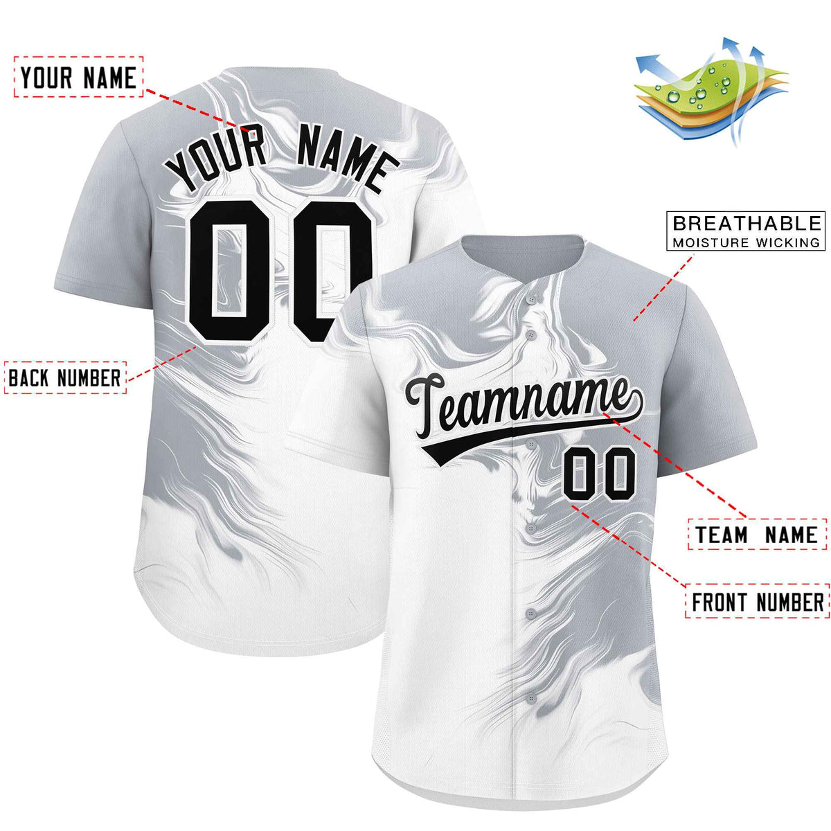 Custom Gray White Personalized Ink Pattern Authentic Baseball Jersey| KXKSHOP