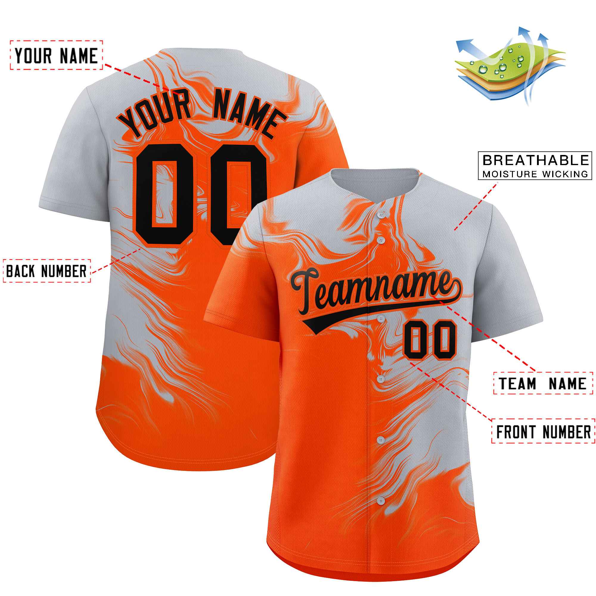 Custom Gray Orange Personalized Ink Pattern Authentic Baseball Jersey| KXKSHOP