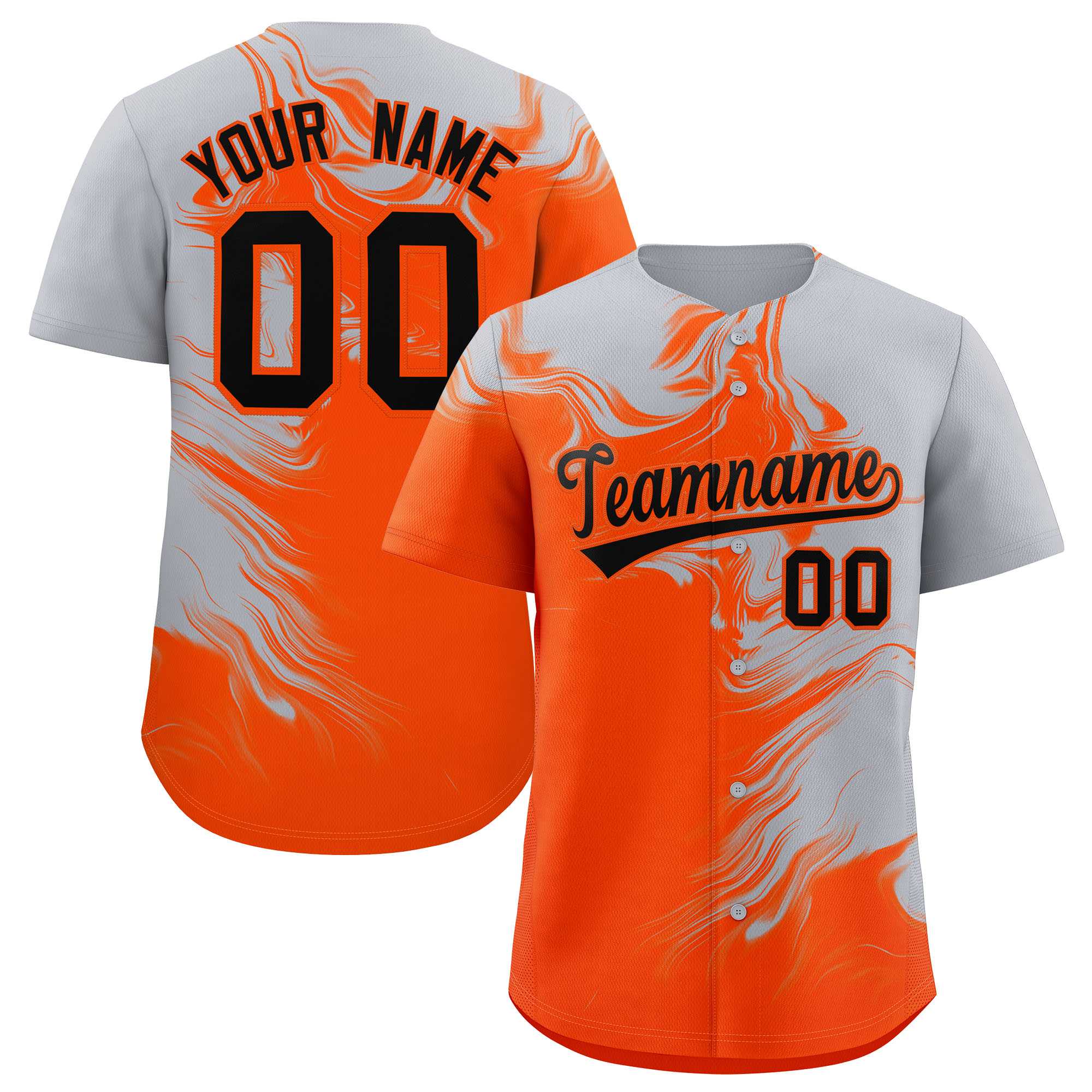 Custom Gray Orange Personalized Ink Pattern Authentic Baseball Jersey| KXKSHOP