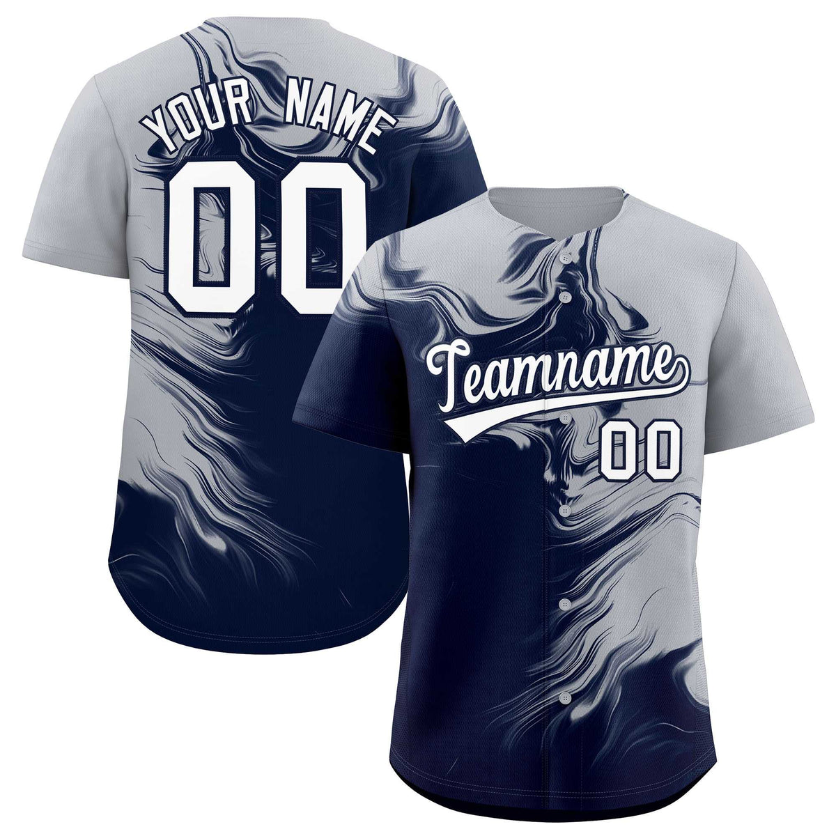 Custom Gray Navy Personalized Ink Pattern Authentic Baseball Jersey| KXKSHOP