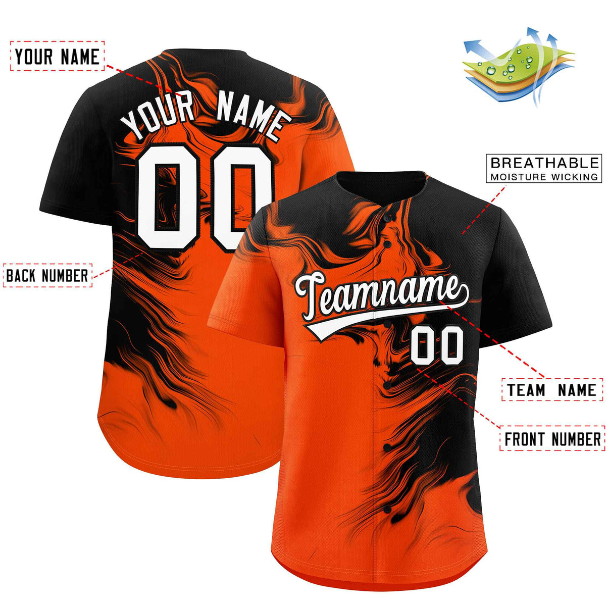 Custom Black Orange Personalized Ink Pattern Authentic Baseball Jersey| KXKSHOP