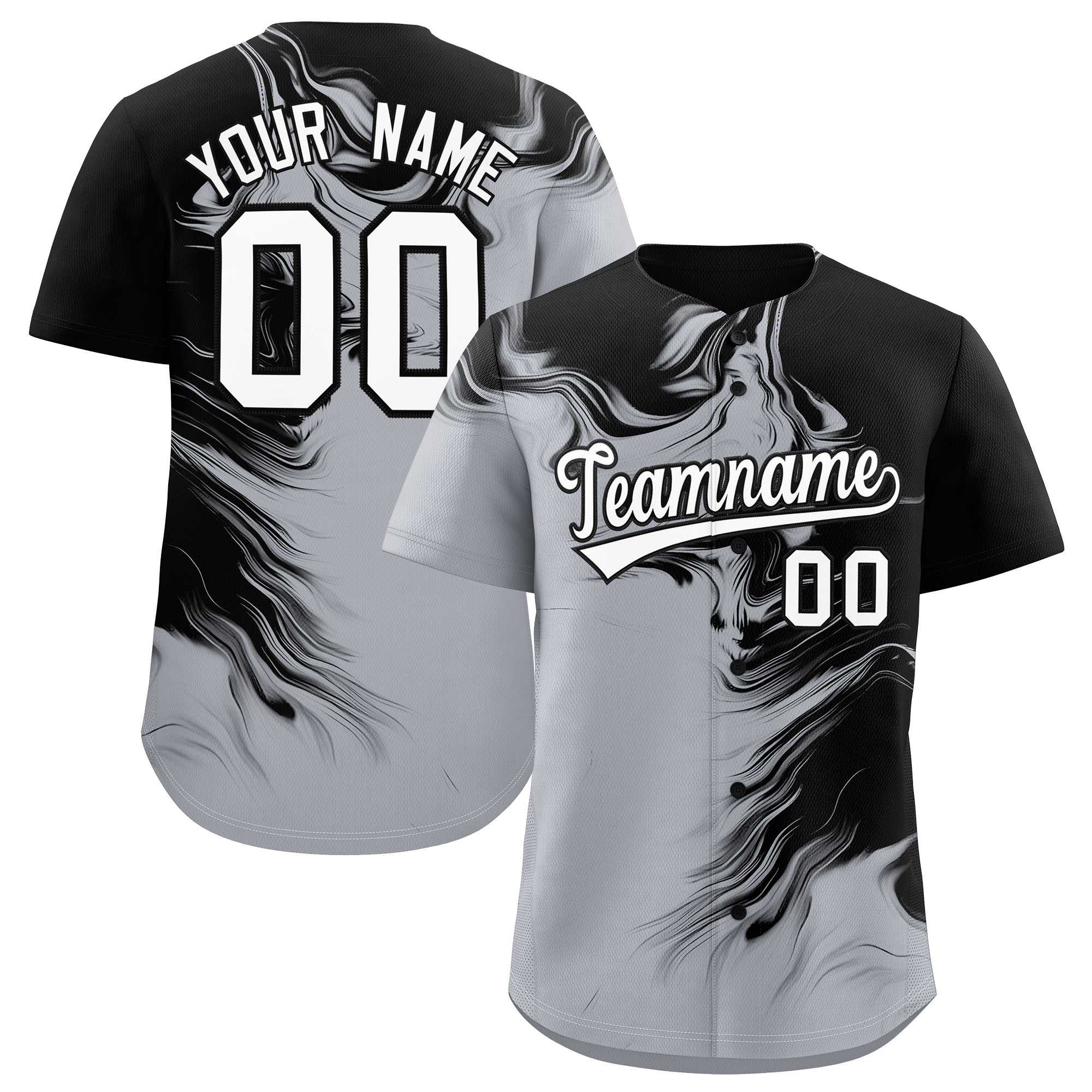 Custom Black Gray Personalized Ink Pattern Authentic Baseball Jersey| KXKSHOP