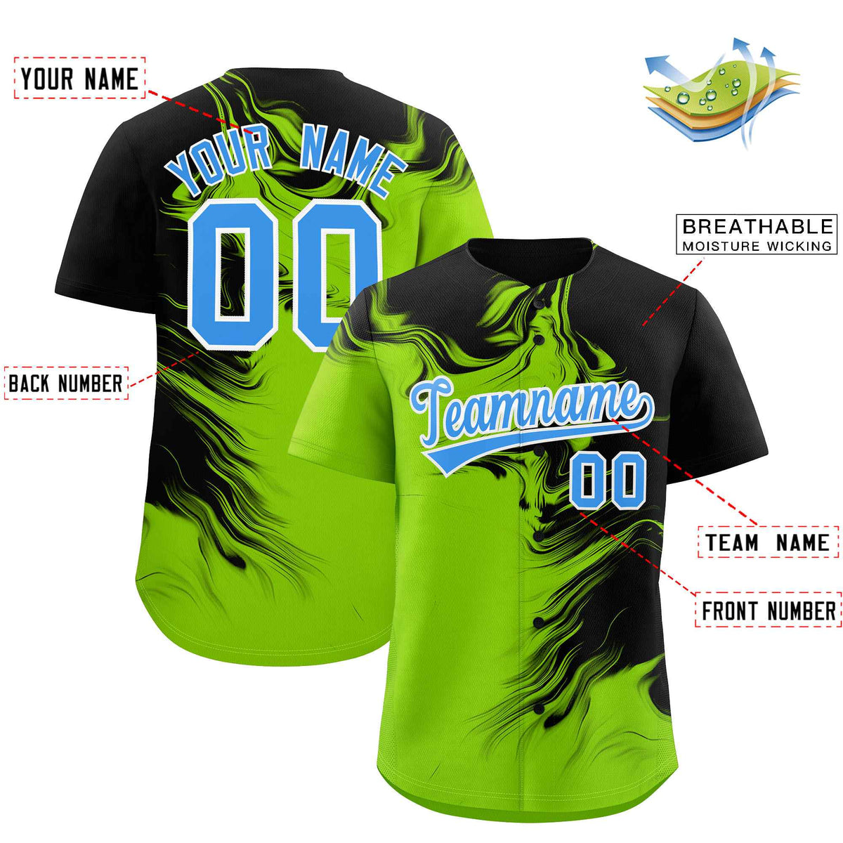 Custom Black Neon Green Personalized Ink Pattern Authentic Baseball Jersey| KXKSHOP