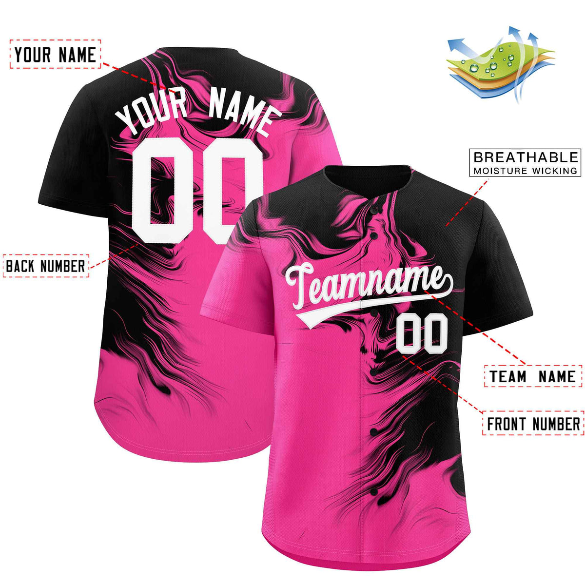 Custom Black Pink Personalized Ink Pattern Authentic Baseball Jersey| KXKSHOP