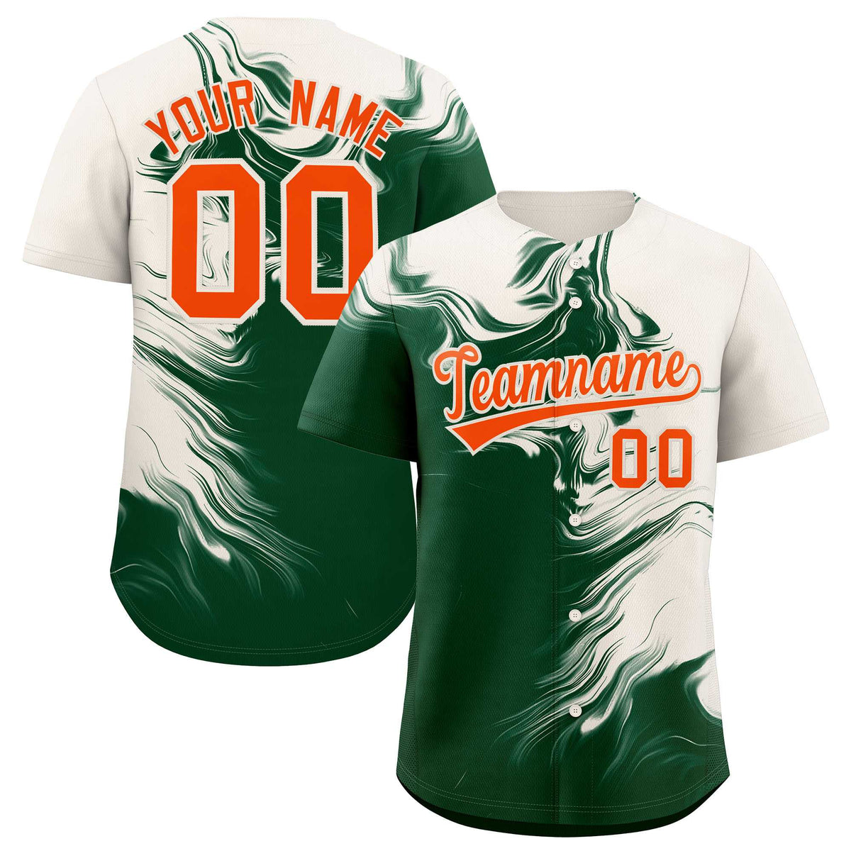 Custom Cream Green Personalized Ink Pattern Authentic Baseball Jersey| KXKSHOP