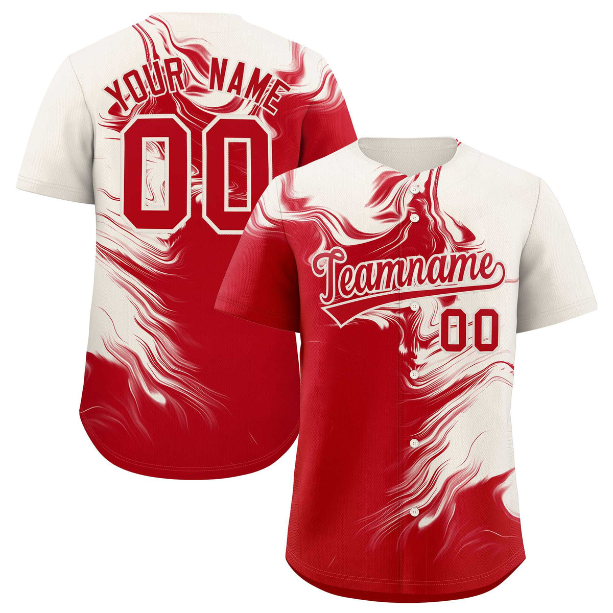 Custom Cream Red Personalized Ink Pattern Authentic Baseball Jersey| KXKSHOP