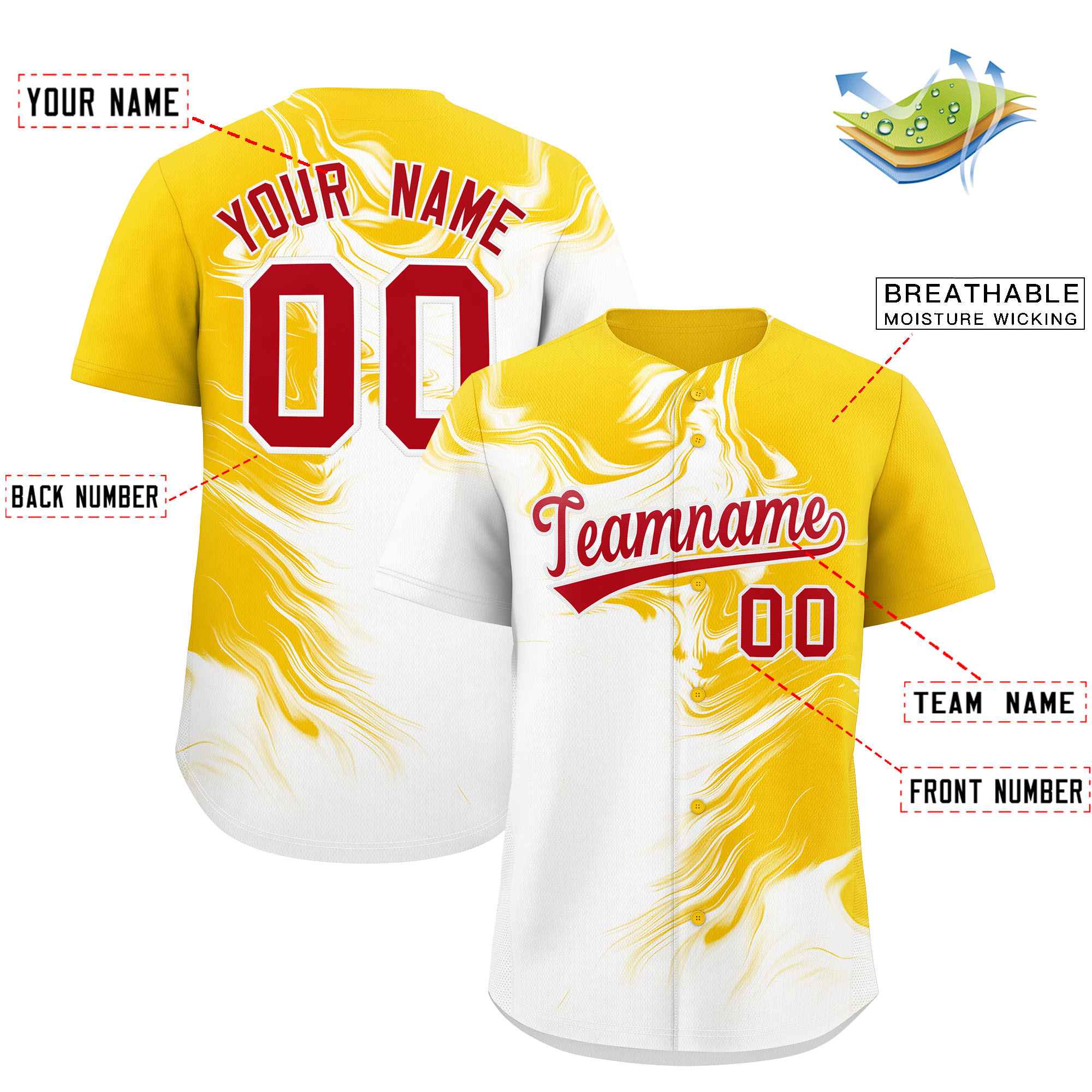 Custom Gold White Personalized Ink Pattern Authentic Baseball Jersey| KXKSHOP