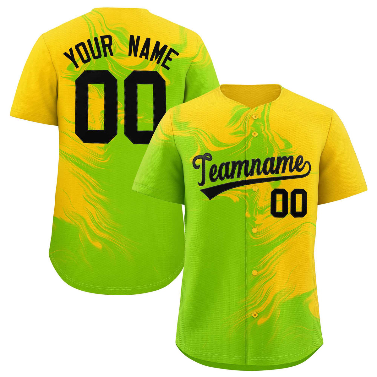 Custom Gold Neon Green Personalized Ink Pattern Authentic Baseball Jersey| KXKSHOP