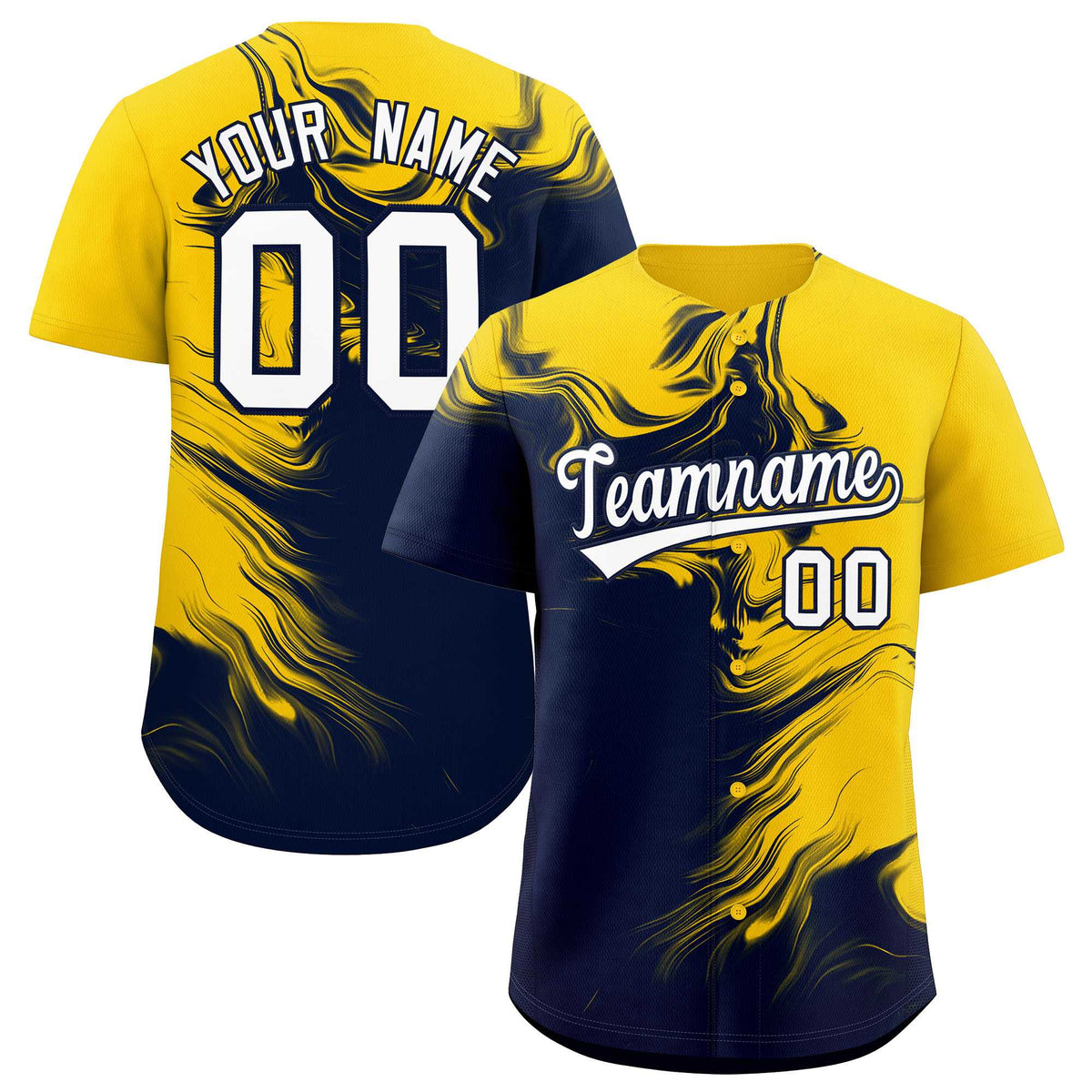 Custom Gold Navy Personalized Ink Pattern Authentic Baseball Jersey| KXKSHOP