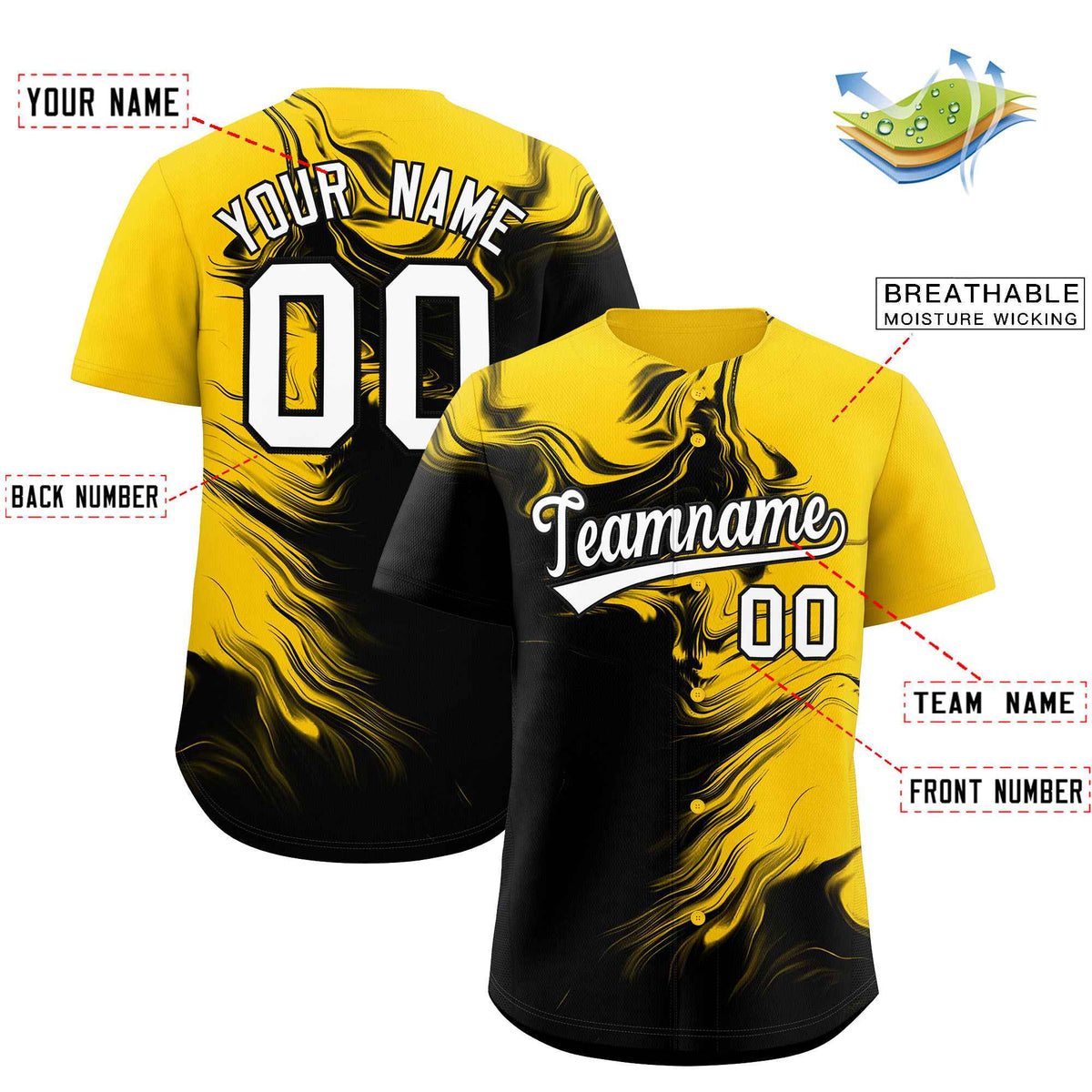 Custom Gold Black Personalized Ink Pattern Authentic Baseball Jersey| KXKSHOP
