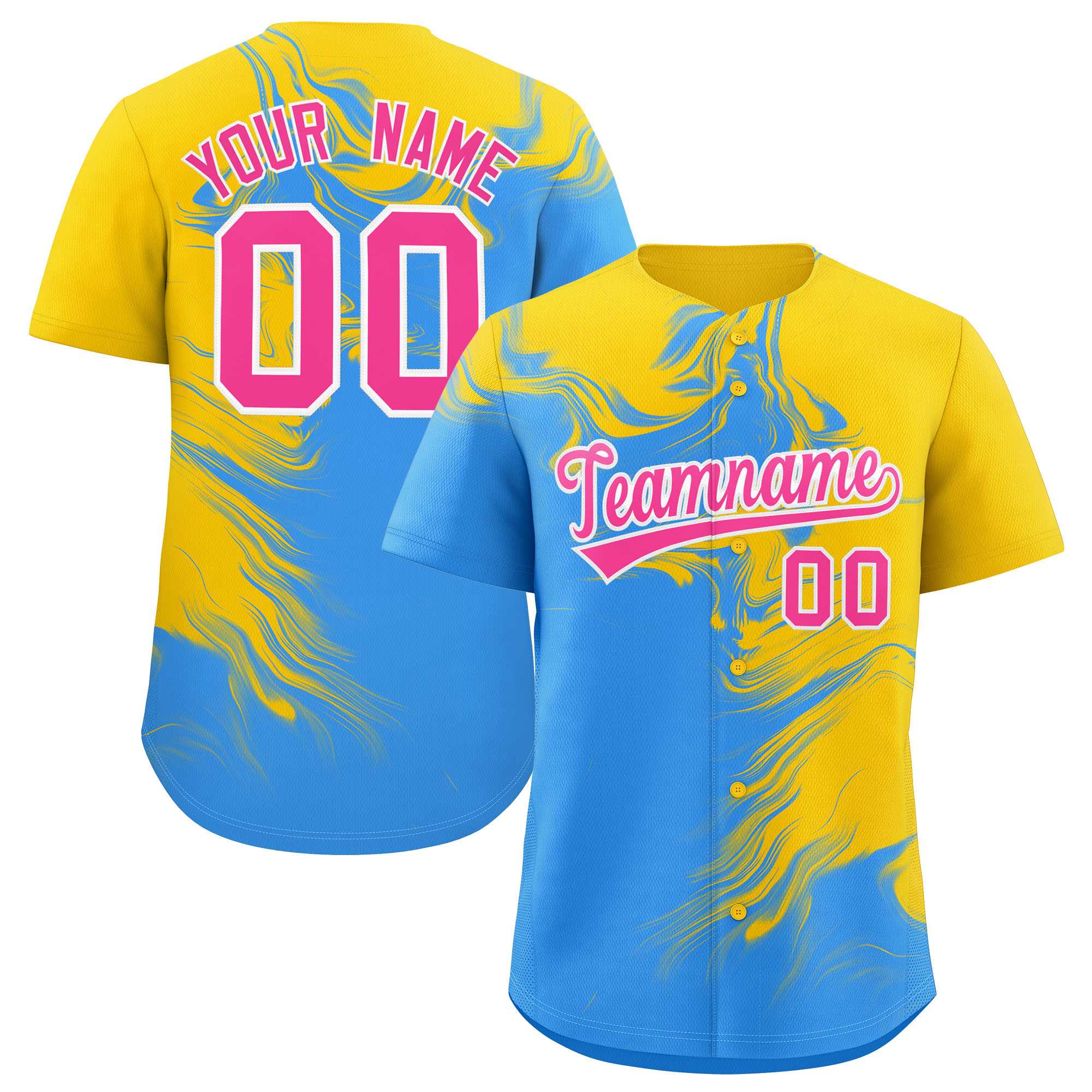 Custom Gold Powder Blue Personalized Ink Pattern Authentic Baseball Jersey| KXKSHOP