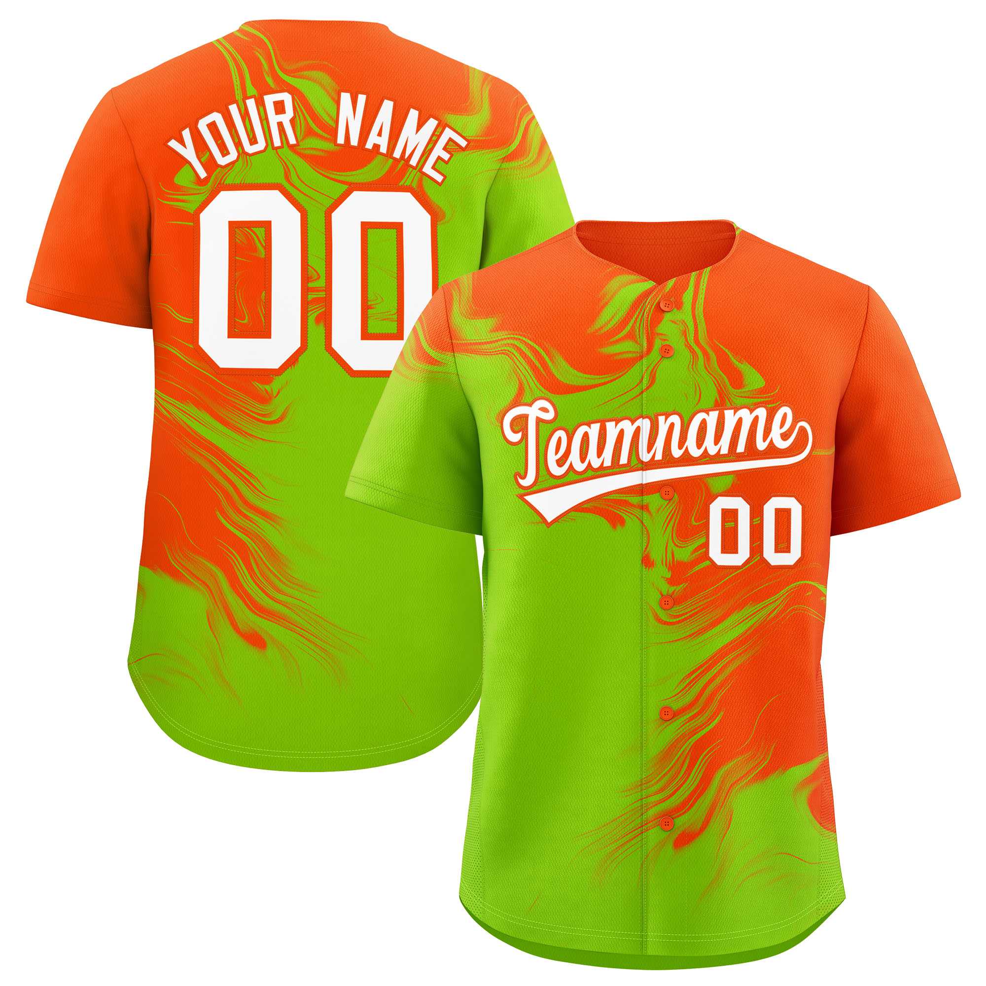 Custom Orange Neon Green Personalized Ink Pattern Authentic Baseball Jersey| KXKSHOP