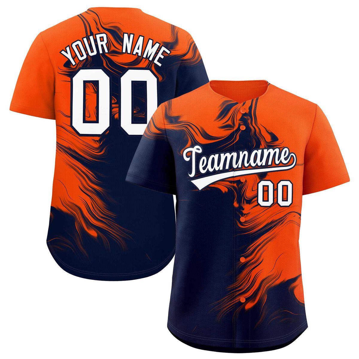 Custom Orange Navy Personalized Ink Pattern Authentic Baseball Jersey| KXKSHOP