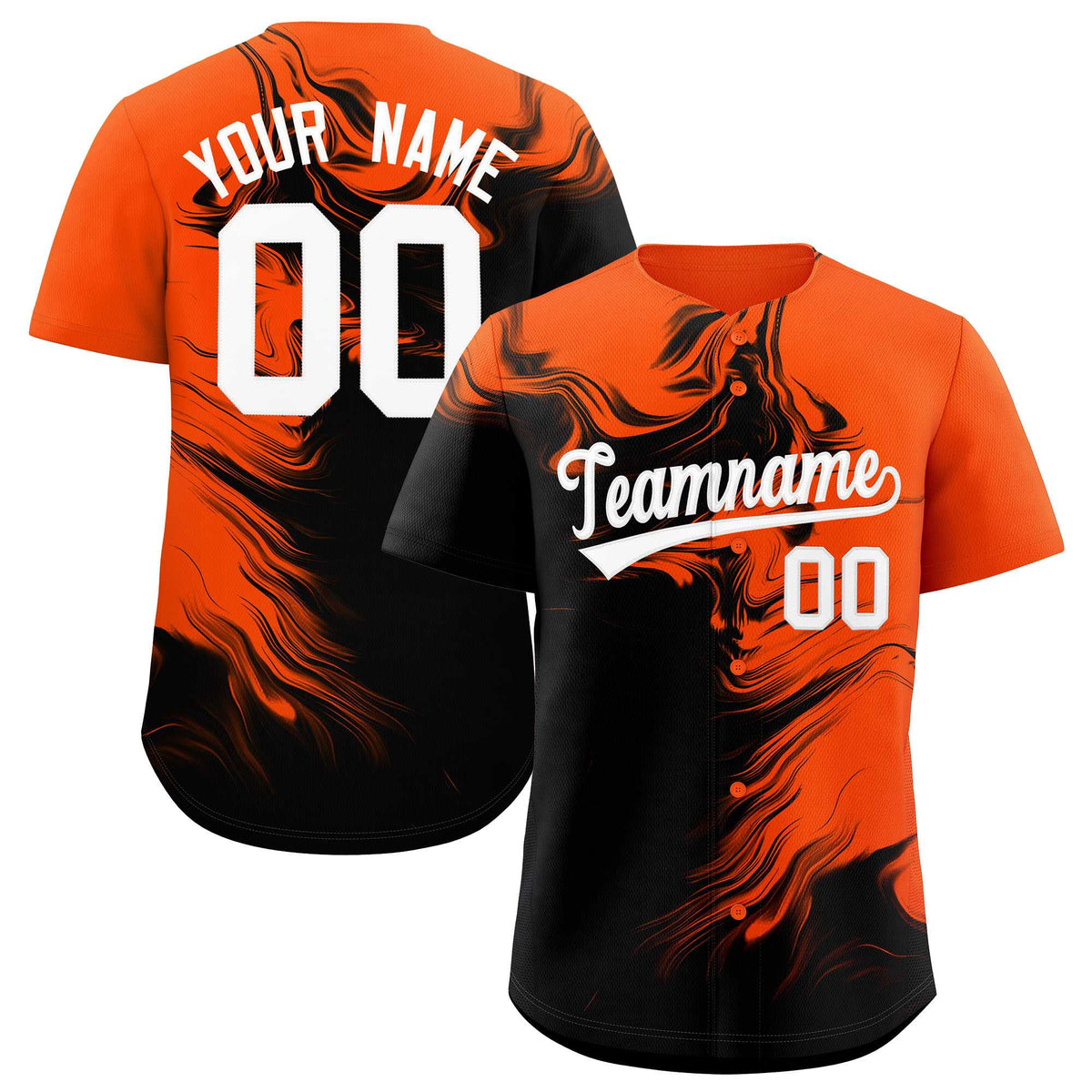 Custom Orange Black Personalized Ink Pattern Authentic Baseball Jersey| KXKSHOP