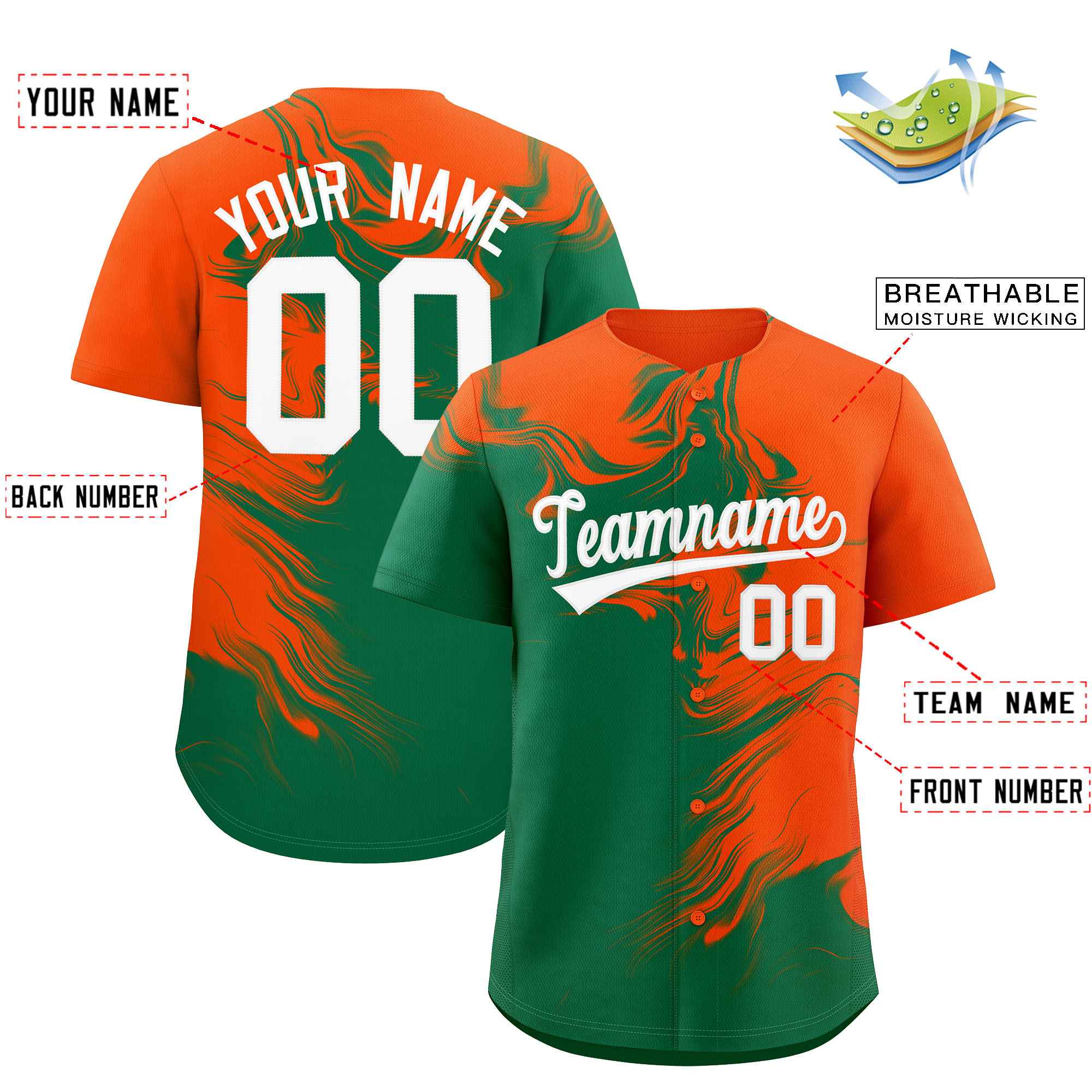 Custom Orange Kelly Green Personalized Ink Pattern Authentic Baseball Jersey| KXKSHOP