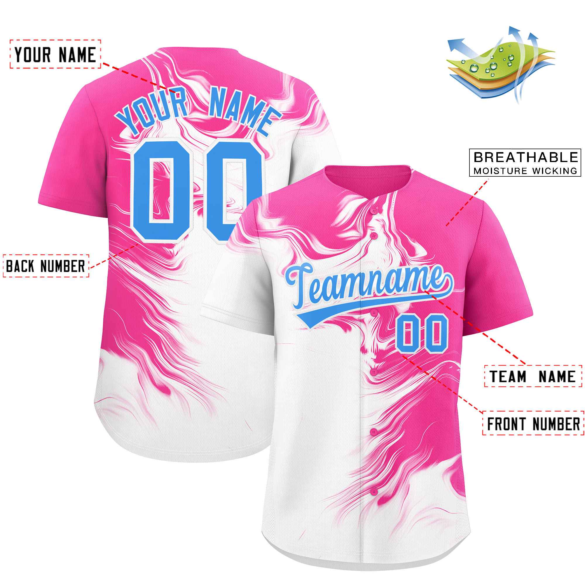 Custom Pink White Personalized Ink Pattern Authentic Baseball Jersey| KXKSHOP