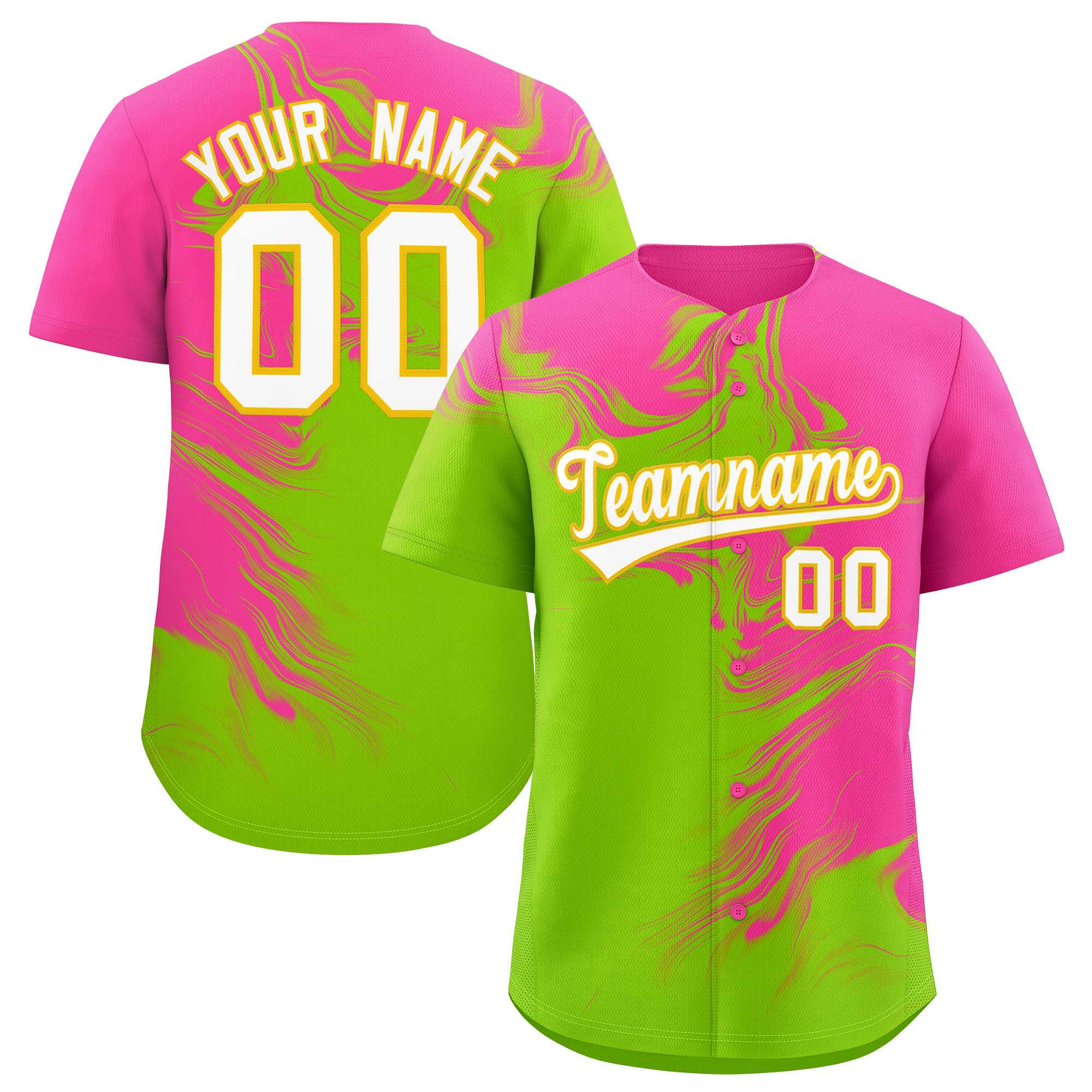 Custom Pink Neon Green Personalized Ink Pattern Authentic Baseball Jersey| KXKSHOP