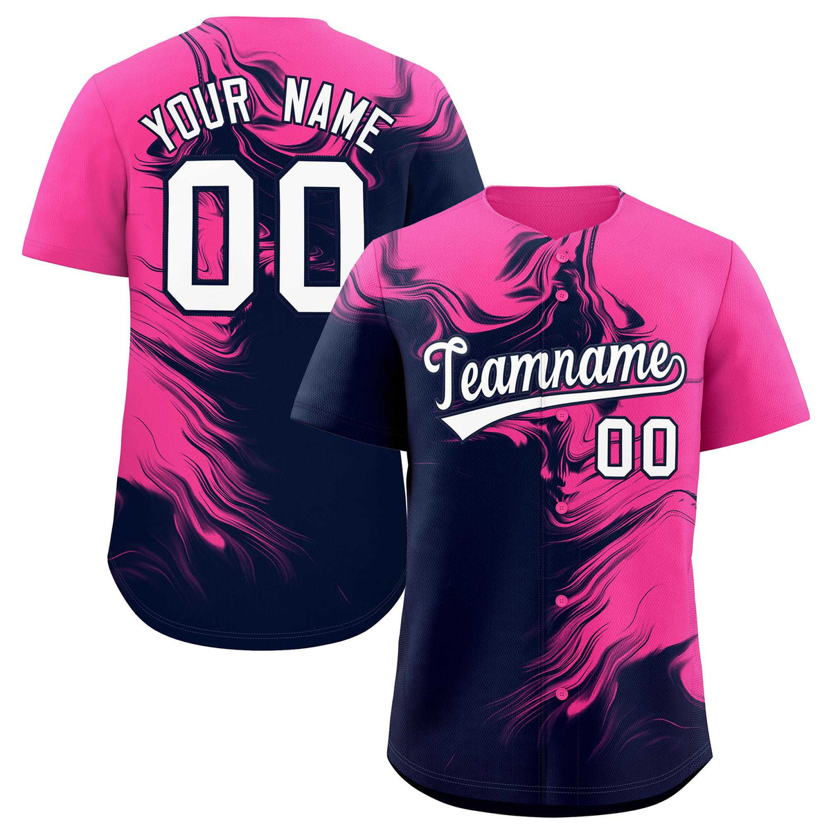 Custom Pink Navy Personalized Ink Pattern Authentic Baseball Jersey| KXKSHOP