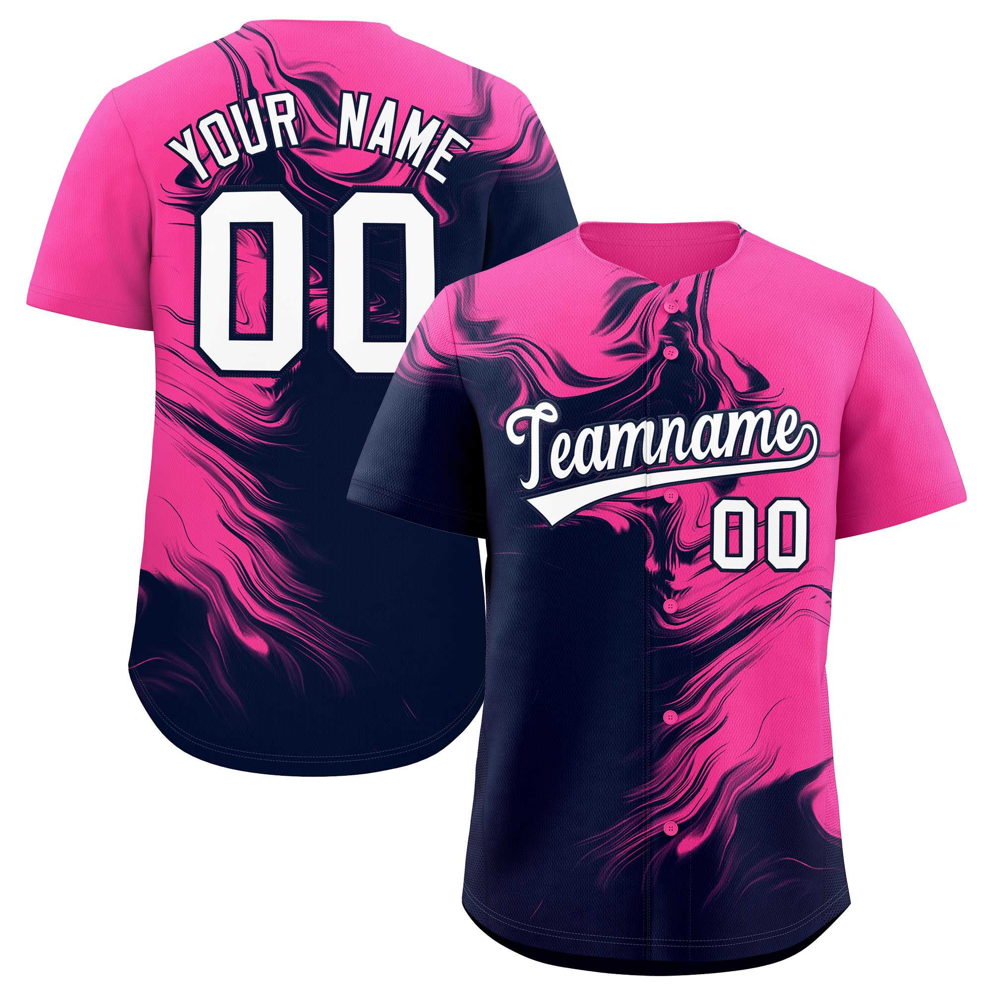 Custom Pink Navy Personalized Ink Pattern Authentic Baseball Jersey| KXKSHOP