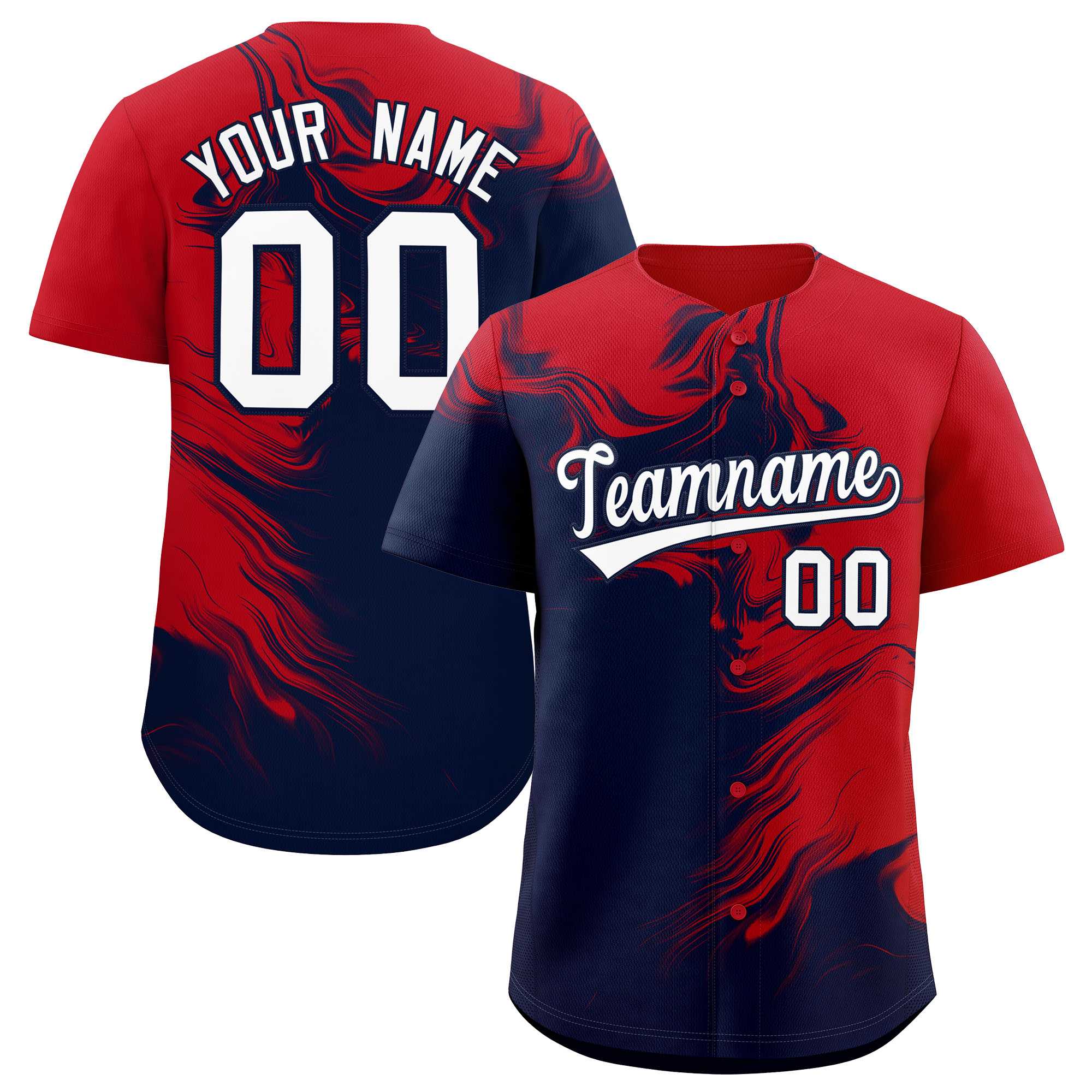 Custom Red Navy Personalized Ink Pattern Authentic Baseball Jersey| KXKSHOP