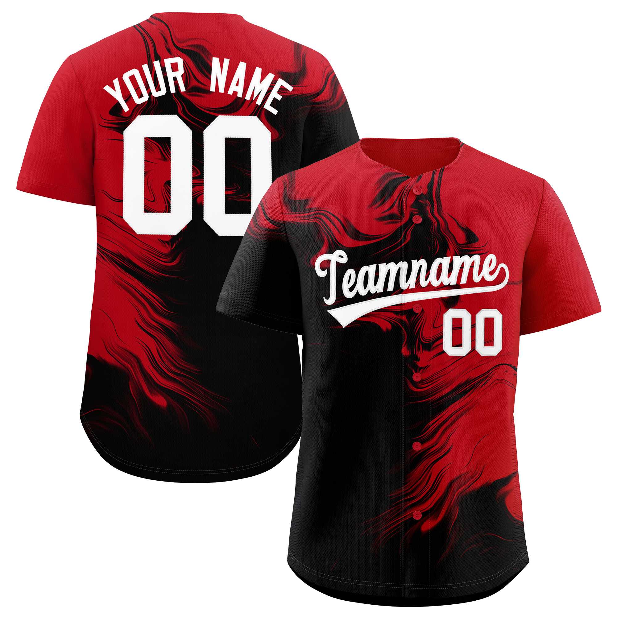 Custom Red Black Personalized Ink Pattern Authentic Baseball Jersey| KXKSHOP
