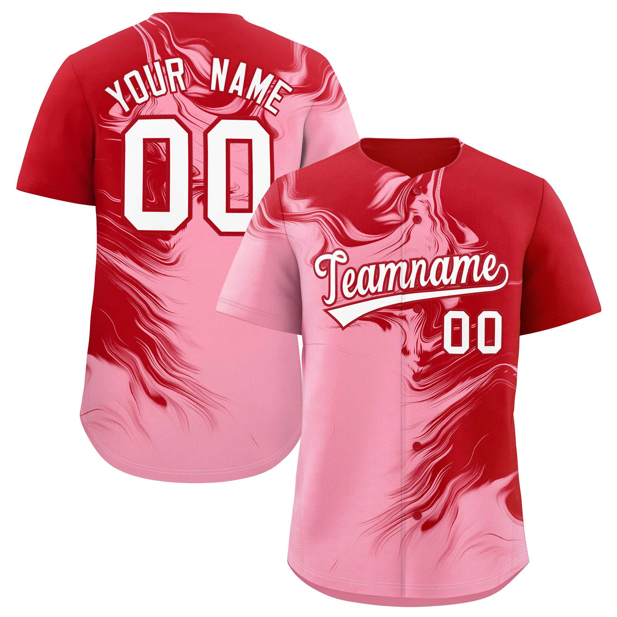 Custom Red Light Pink Personalized Ink Pattern Authentic Baseball Jersey| KXKSHOP